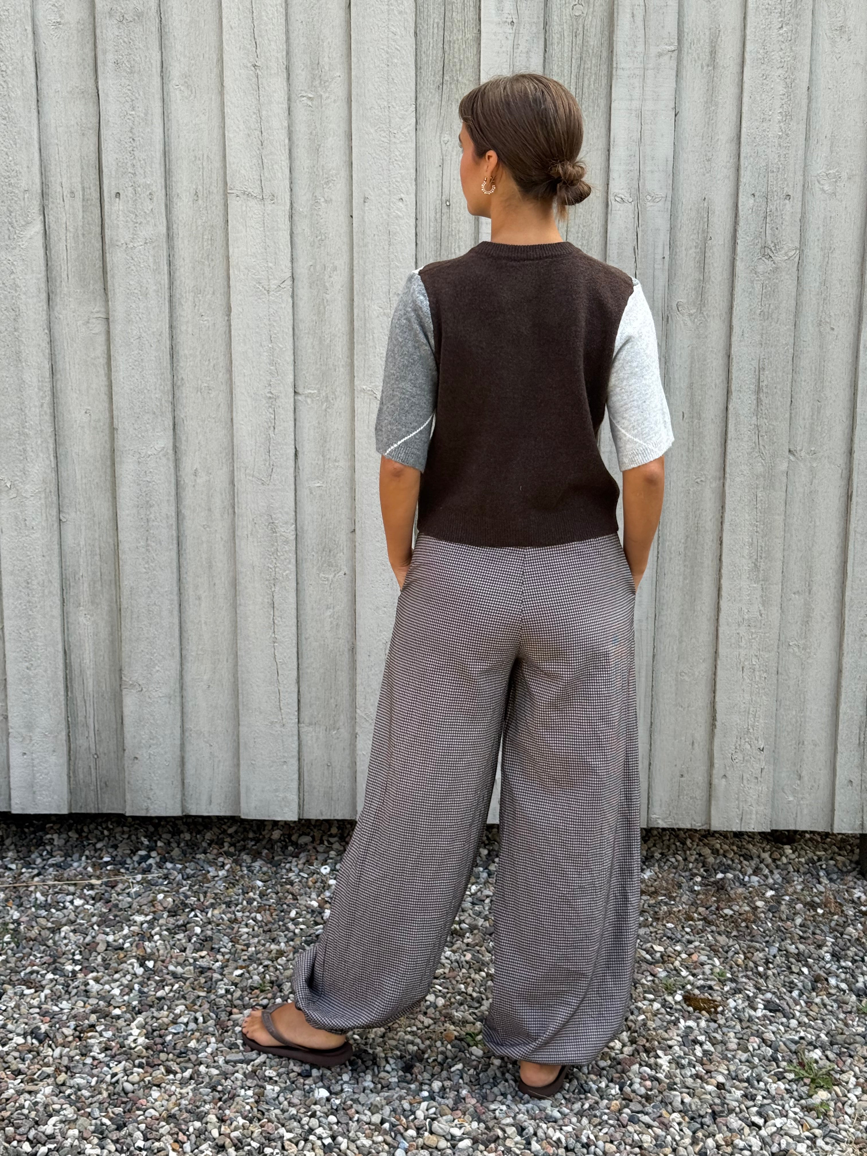 SALLY SS KNIT CHECK CARDIGAN - Hot Fudge/GREY/BIRCH