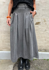 Anya Denim Pleat Skirt - Mid Grey