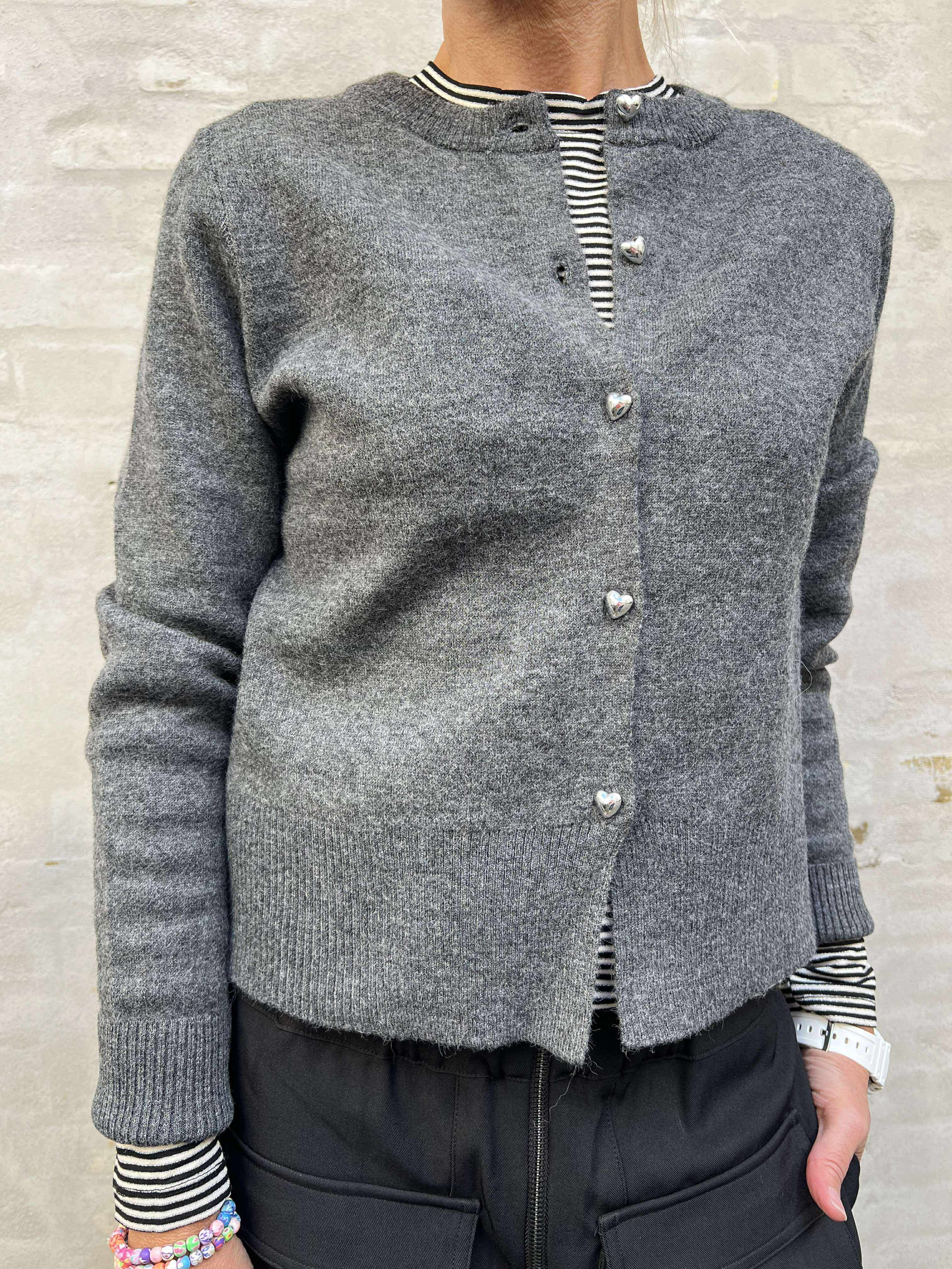 KACY LS O-NECK CARDIGAN - Medium Grey Melange