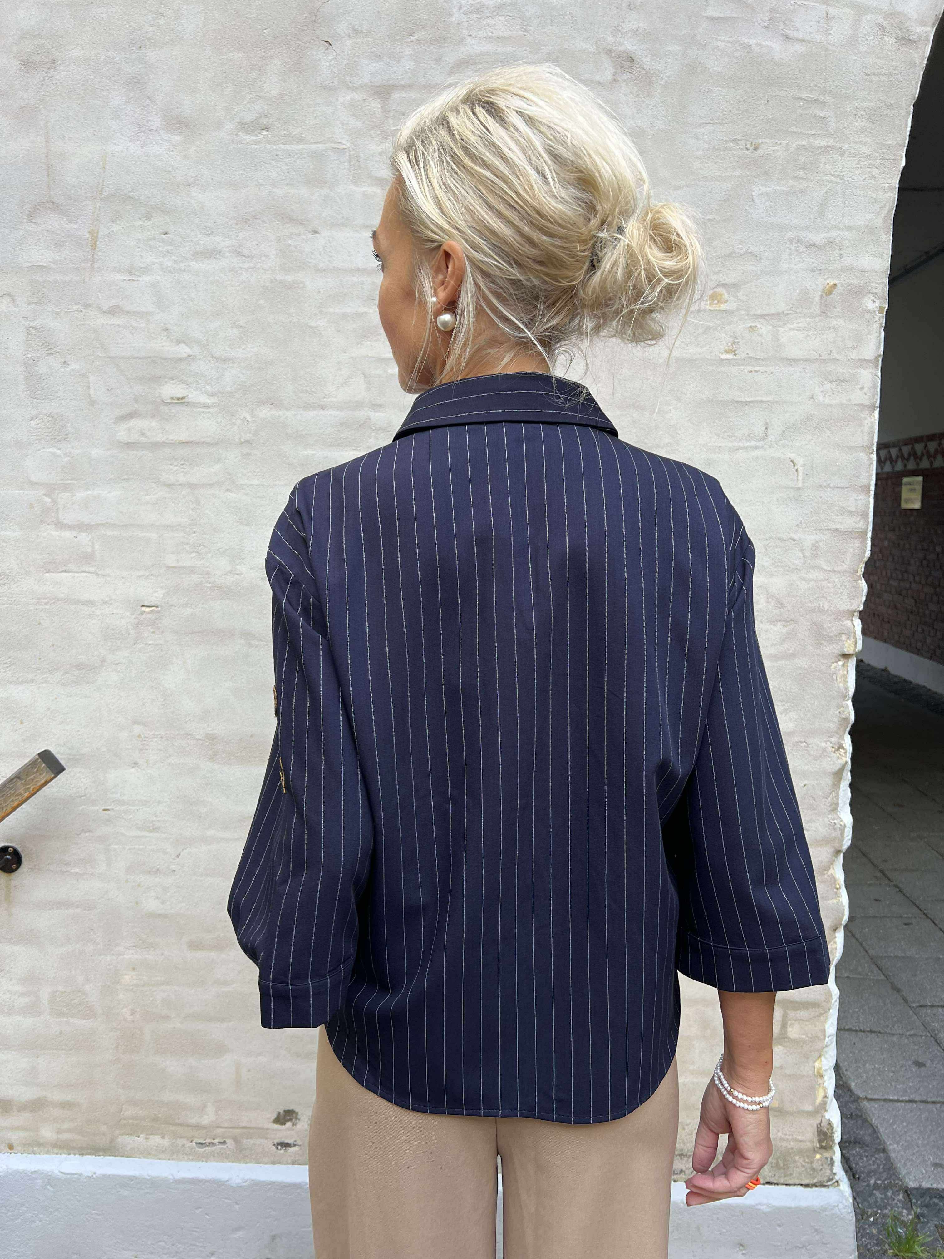 Mili Pinstripe Patch Blouse - Navy Blue Stripe