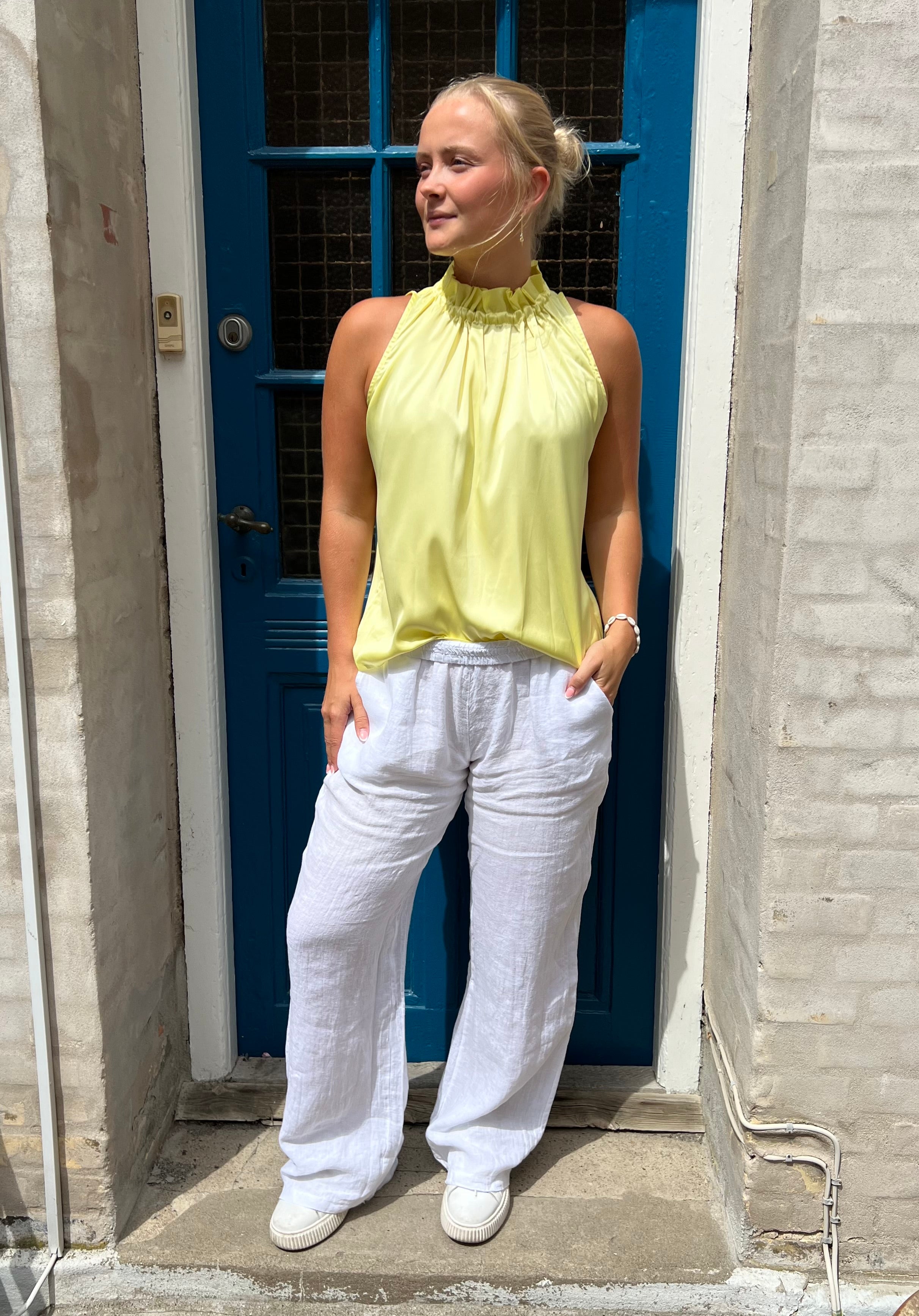 Melina Wide linen pant white