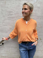 NAOMI LS O-NECK KNIT CARDIGAN - Russet Orange MELANGE