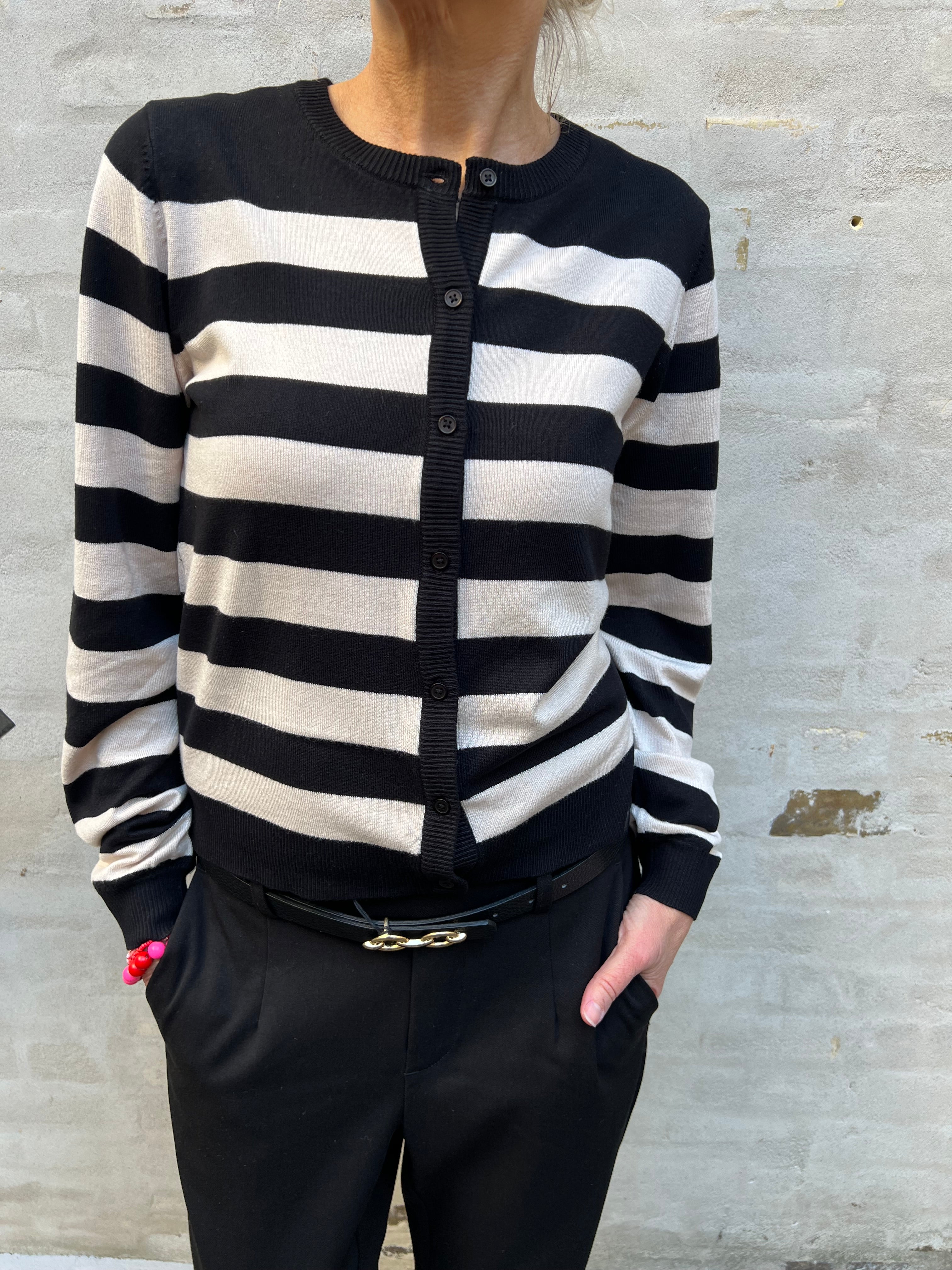 Sabi annemette cardigan black/whitecap stripes