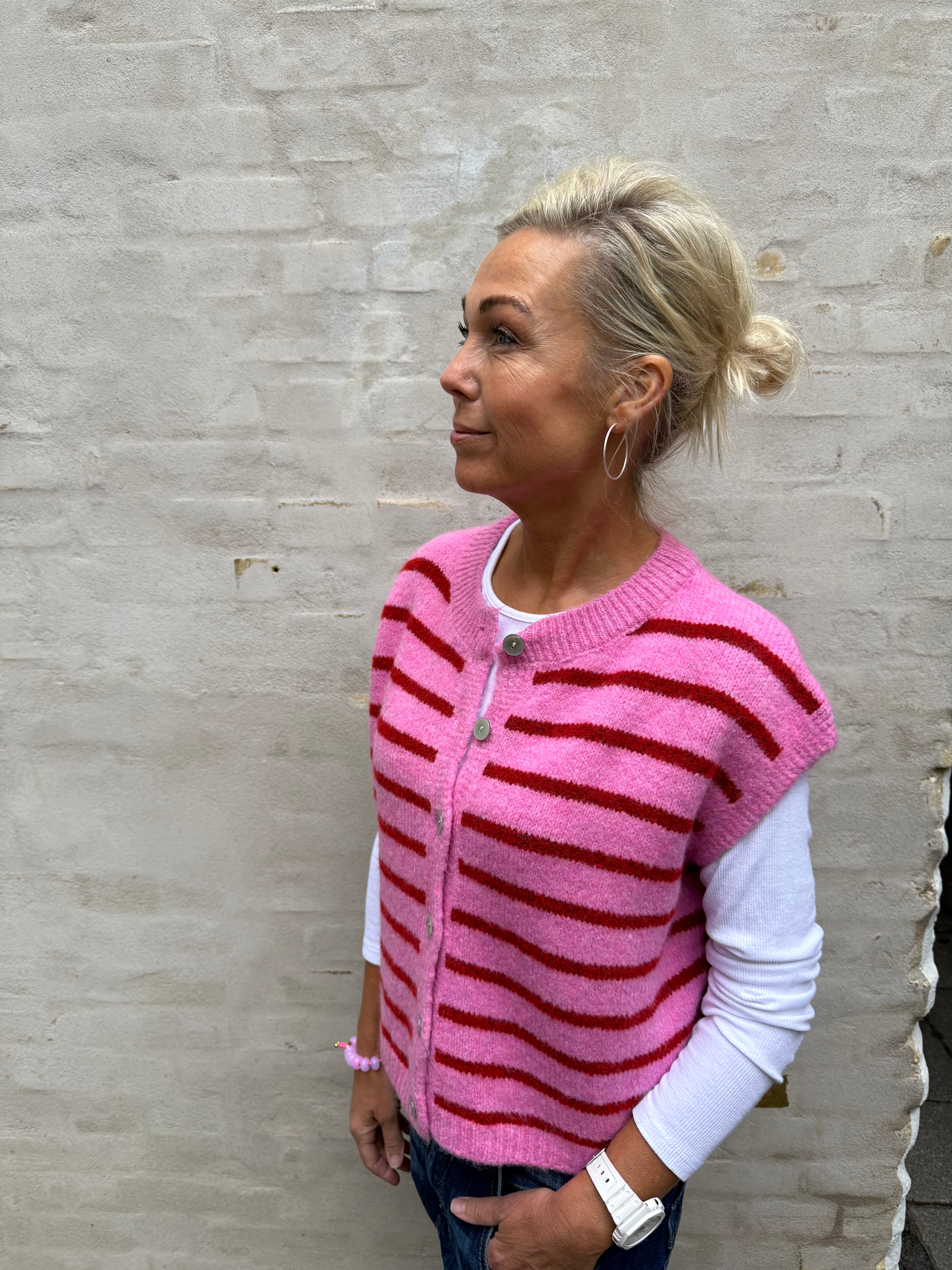 Striped Knit Vest - Burgundy