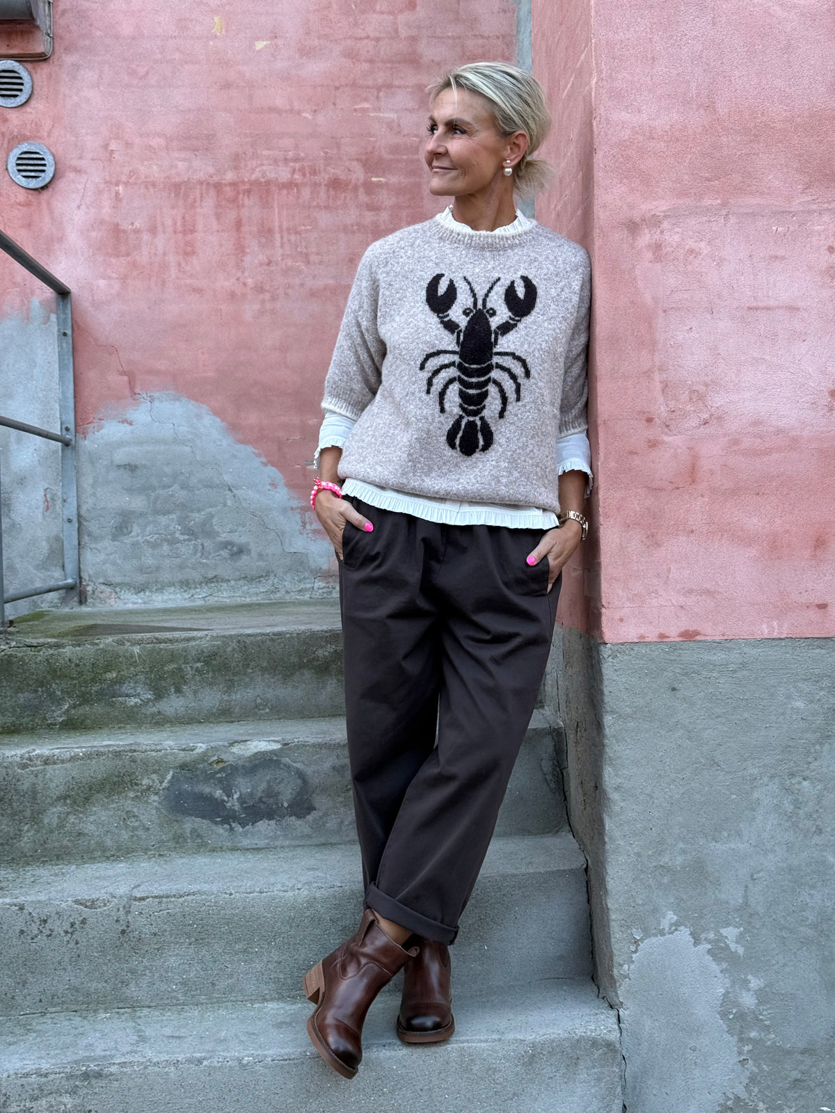 Lobster S/S Knit - Beige/Brown