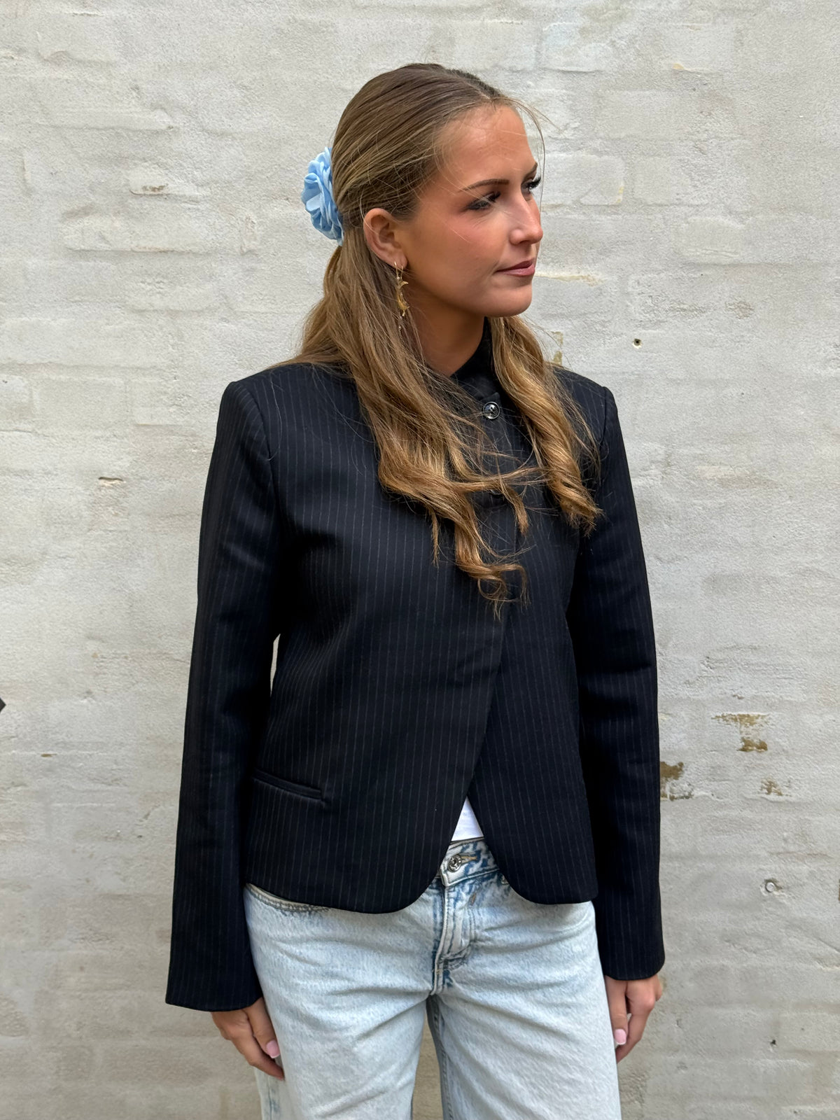 Tiria Slim Pinstripe Blazer - Mörkblå