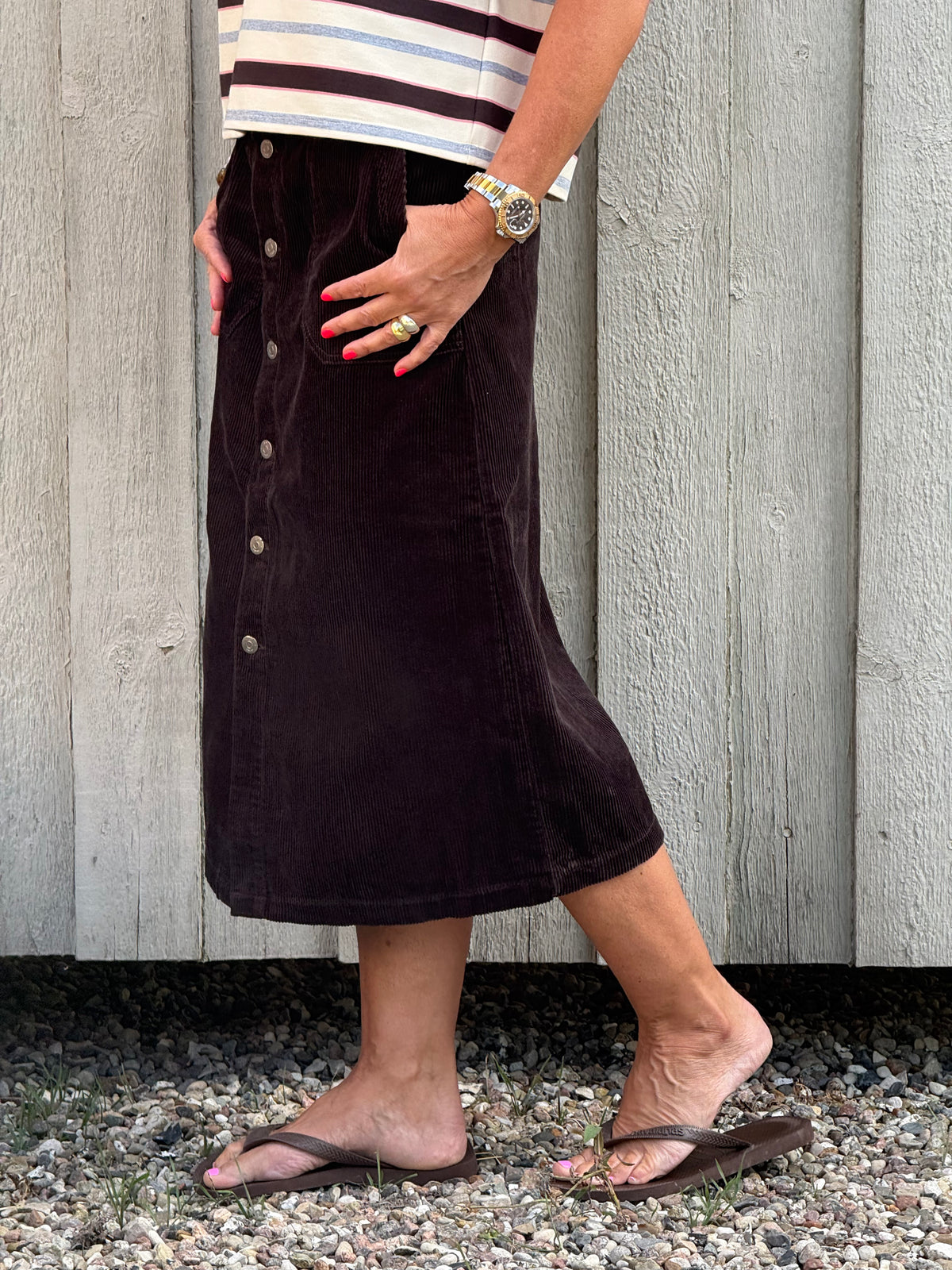 SHIRAZ HW MIDI BUTTON SKIRT - Chocolate Torte