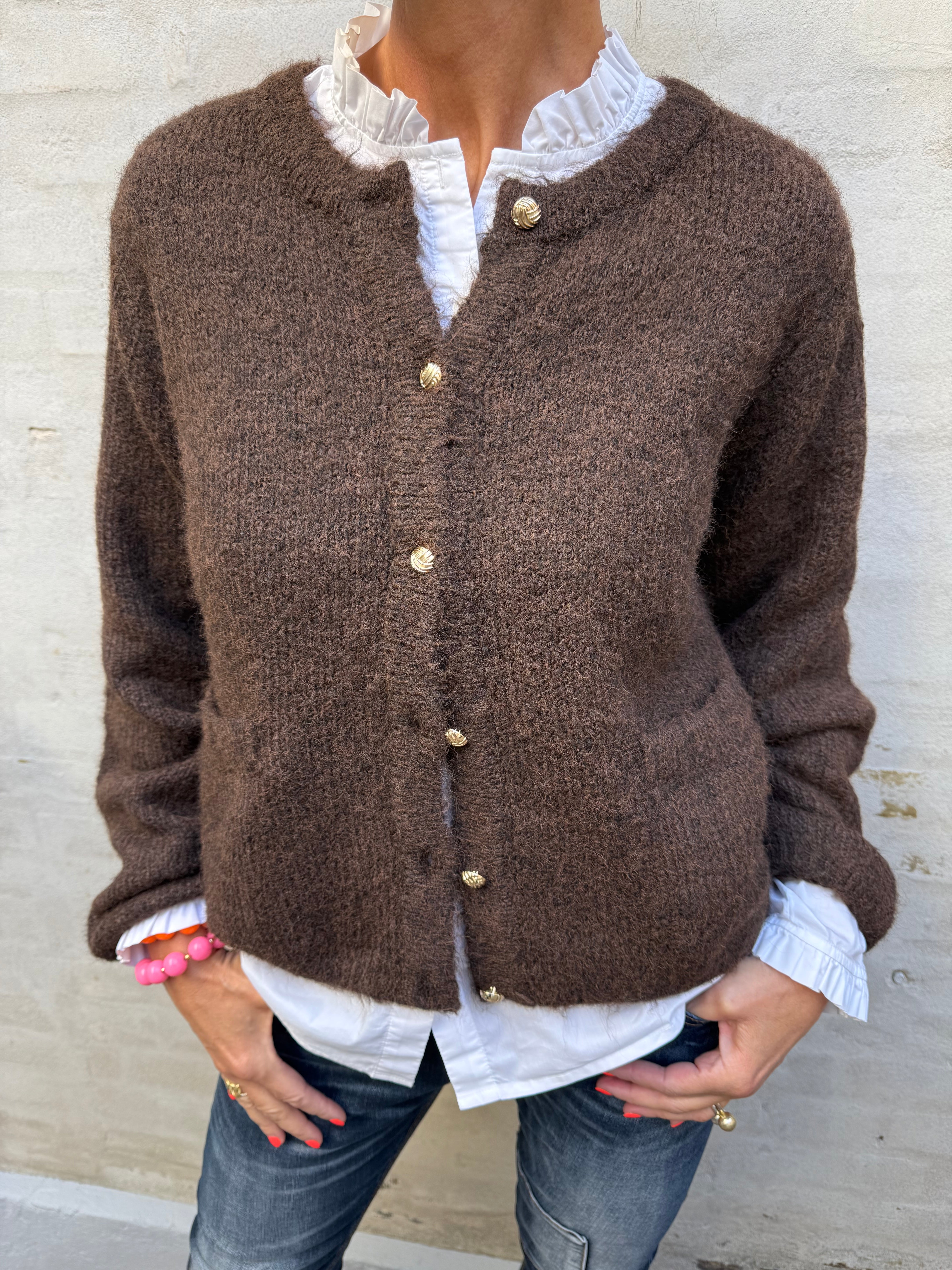 SAGGIA  KNIT CARDIGAN - Seal Brown/Melange