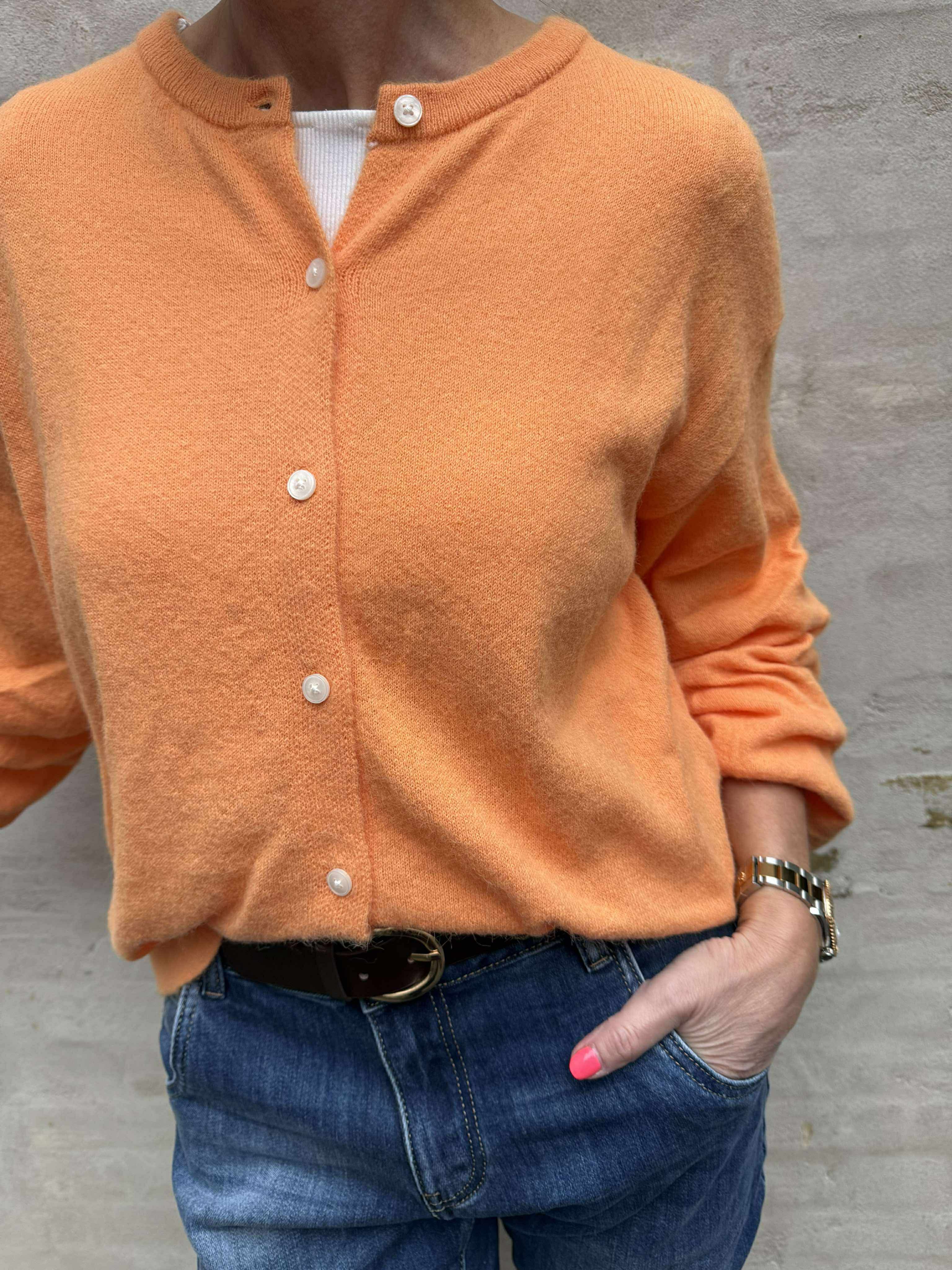 NAOMI LS O-NECK KNIT CARDIGAN - Russet Orange MELANGE