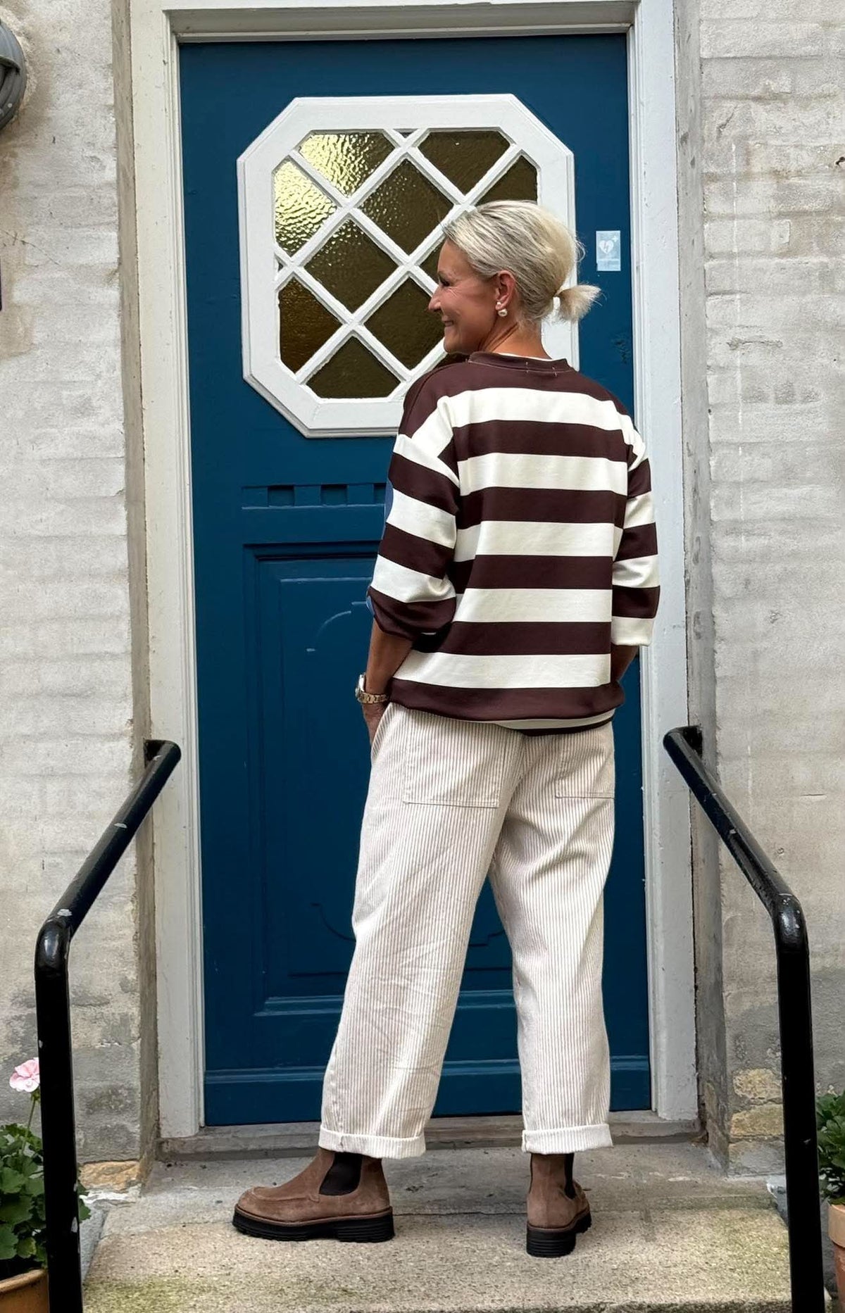 Paola Striped Pants - Off White/Light Beige