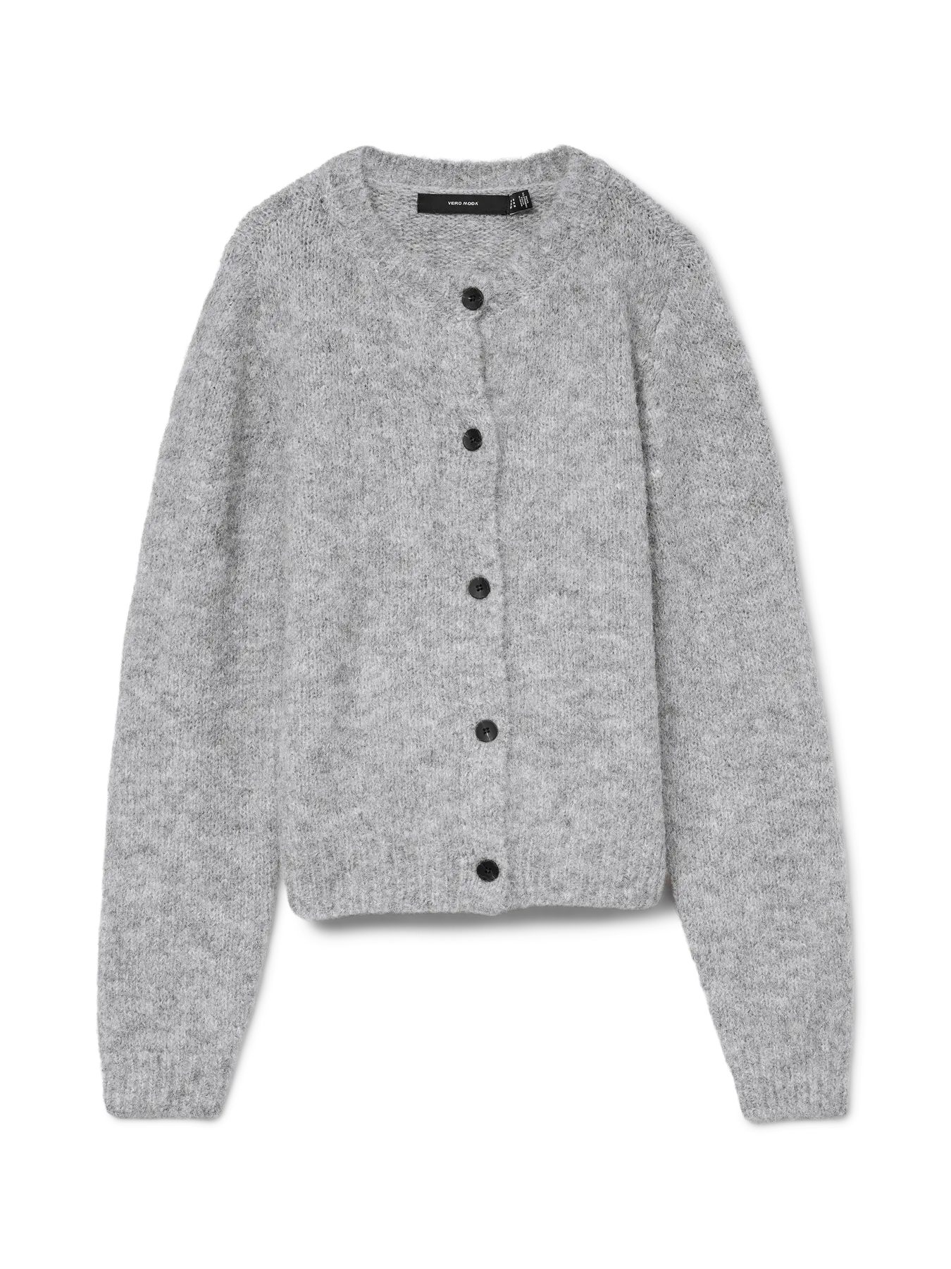 NOVAH LS O-NECK BUTTON CARDIGAN - Medium Grey Melange