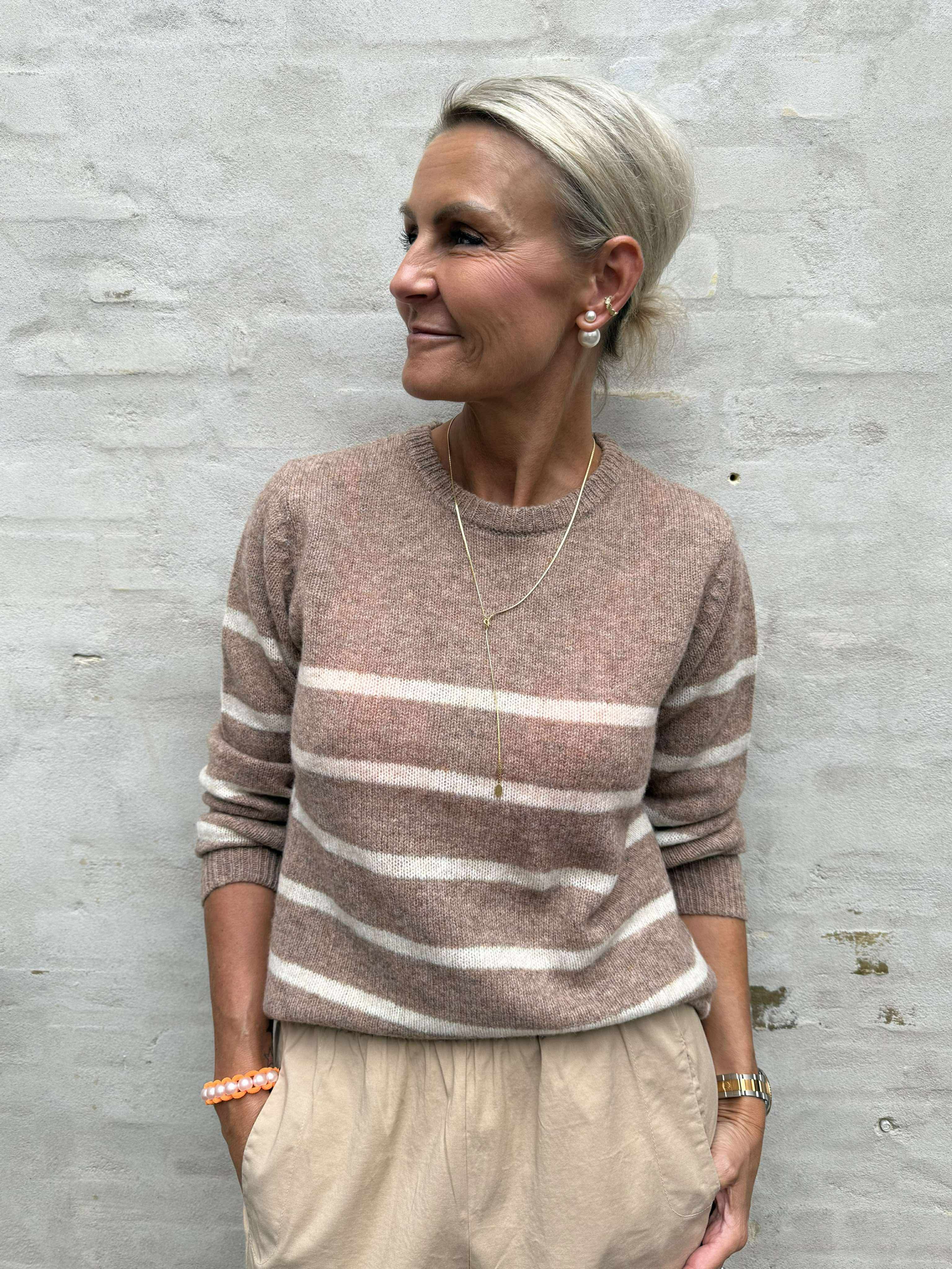 Katrina Pullover - Tannin Melange/White Stripe