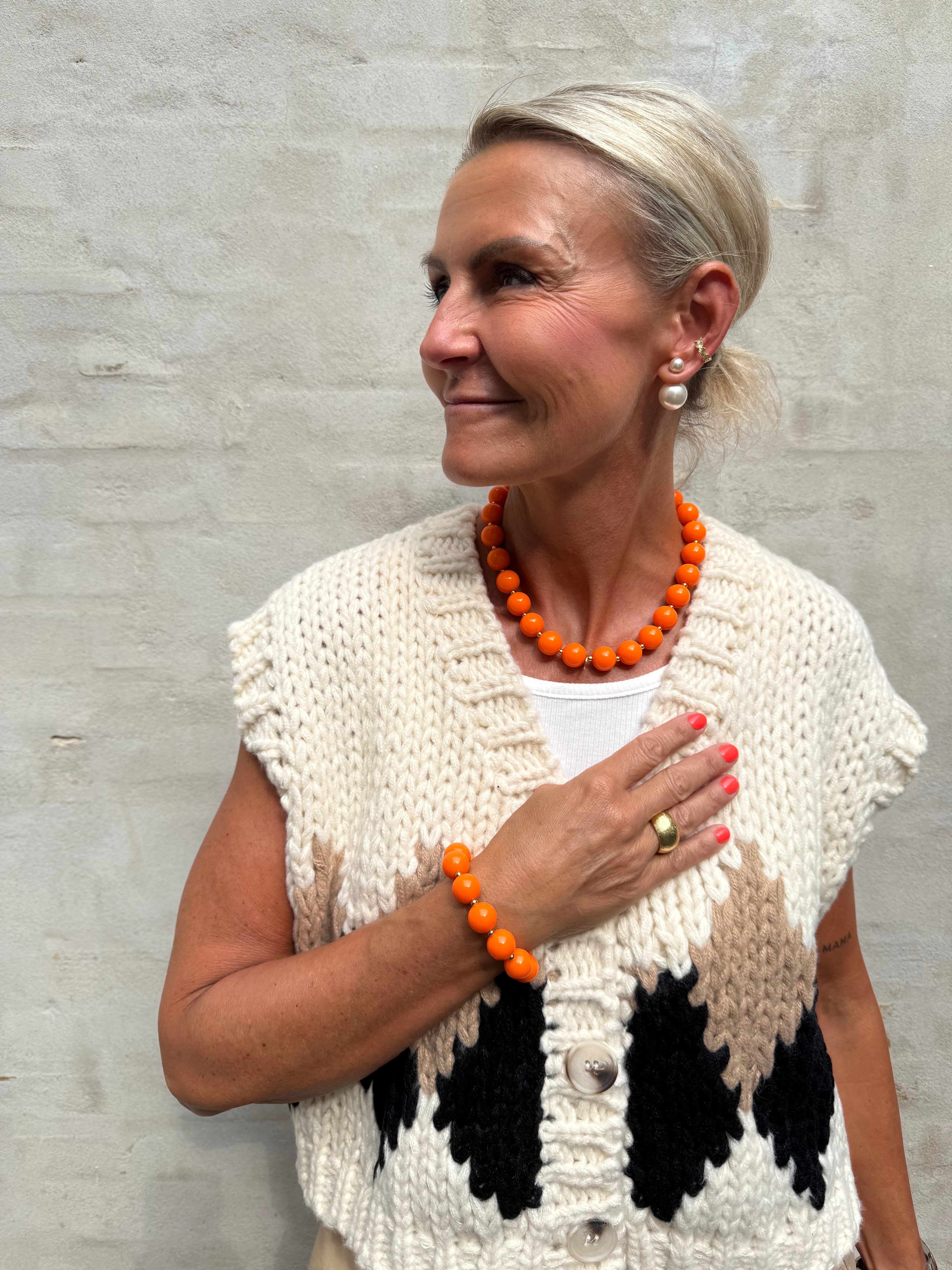 Colored & Gold Round Pearls Necklace - Orange