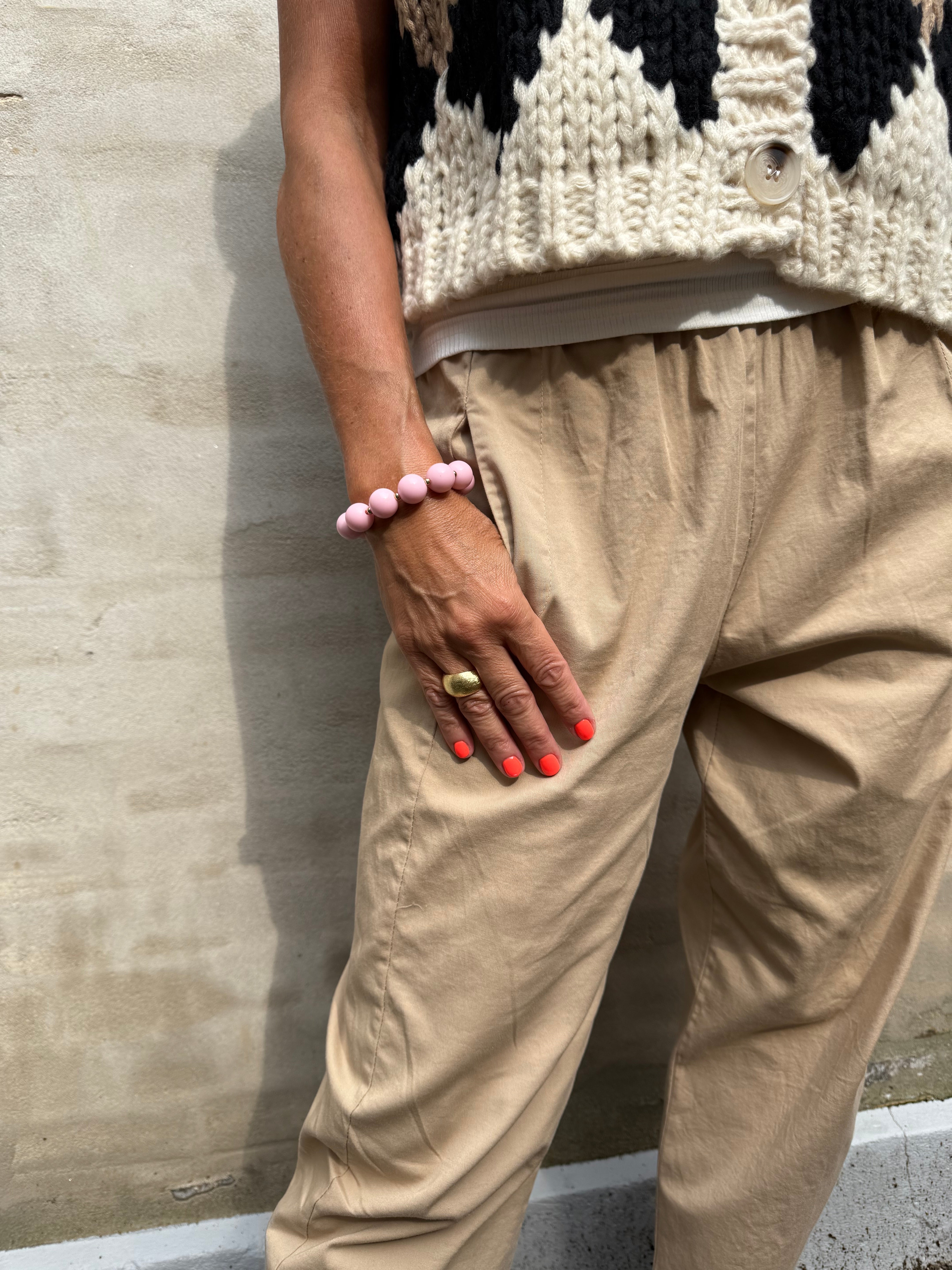 Colored & Gold Round Pearls Bracelet - Light Pink