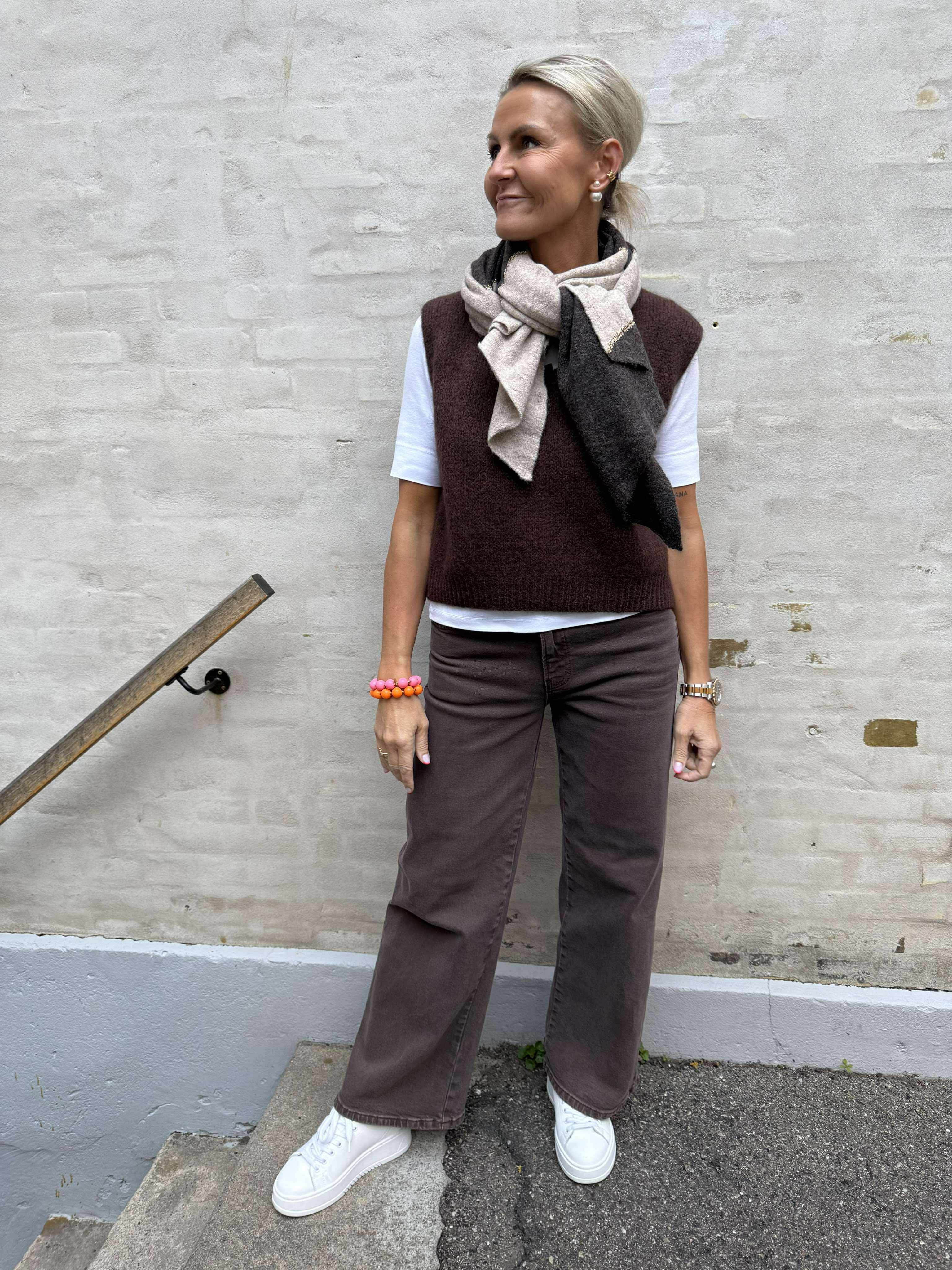 Scarf Knit W. Gold - Brown