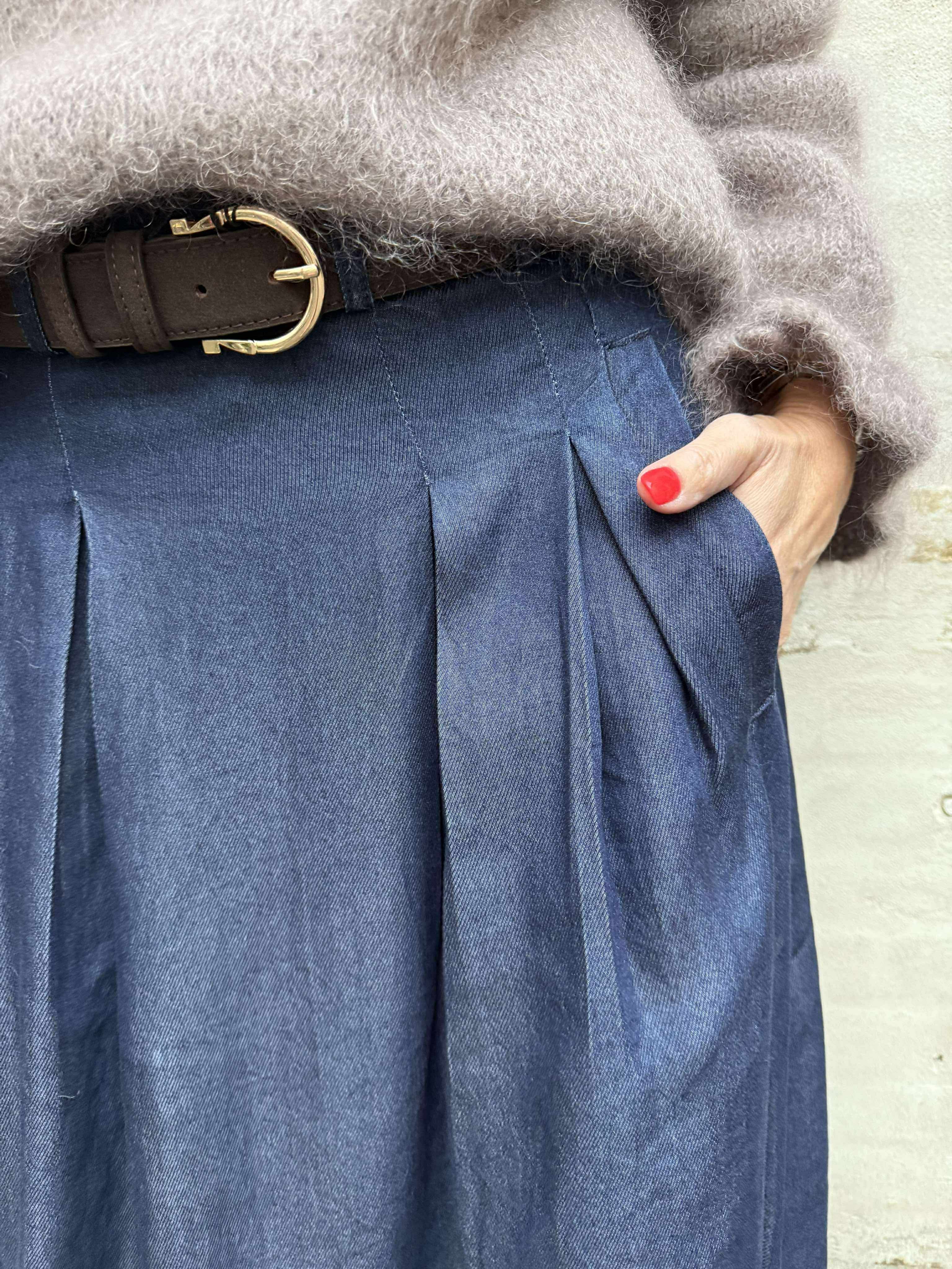 Anya Denim Pleat Skirt - Navy Denim
