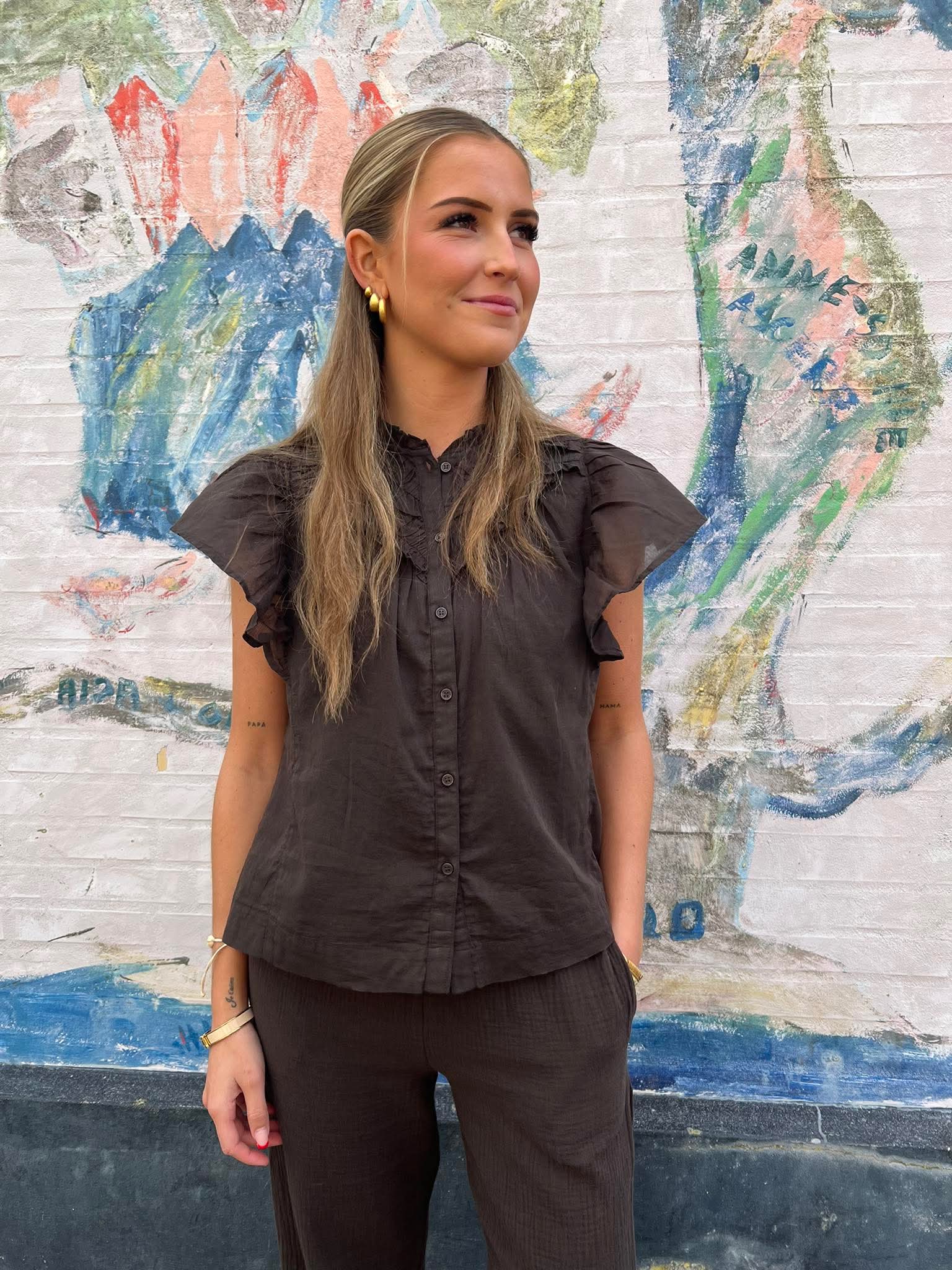 Jayla S Voile Topp - Mörkbrun