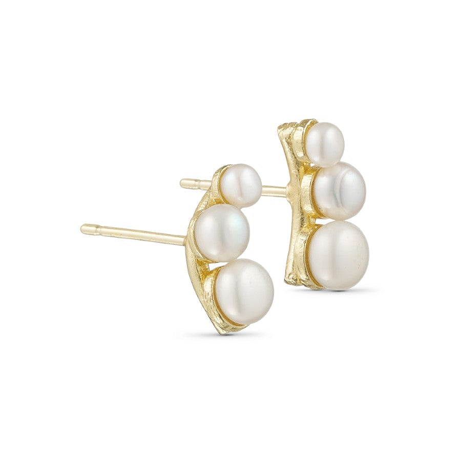 Three pearl crawler earrings