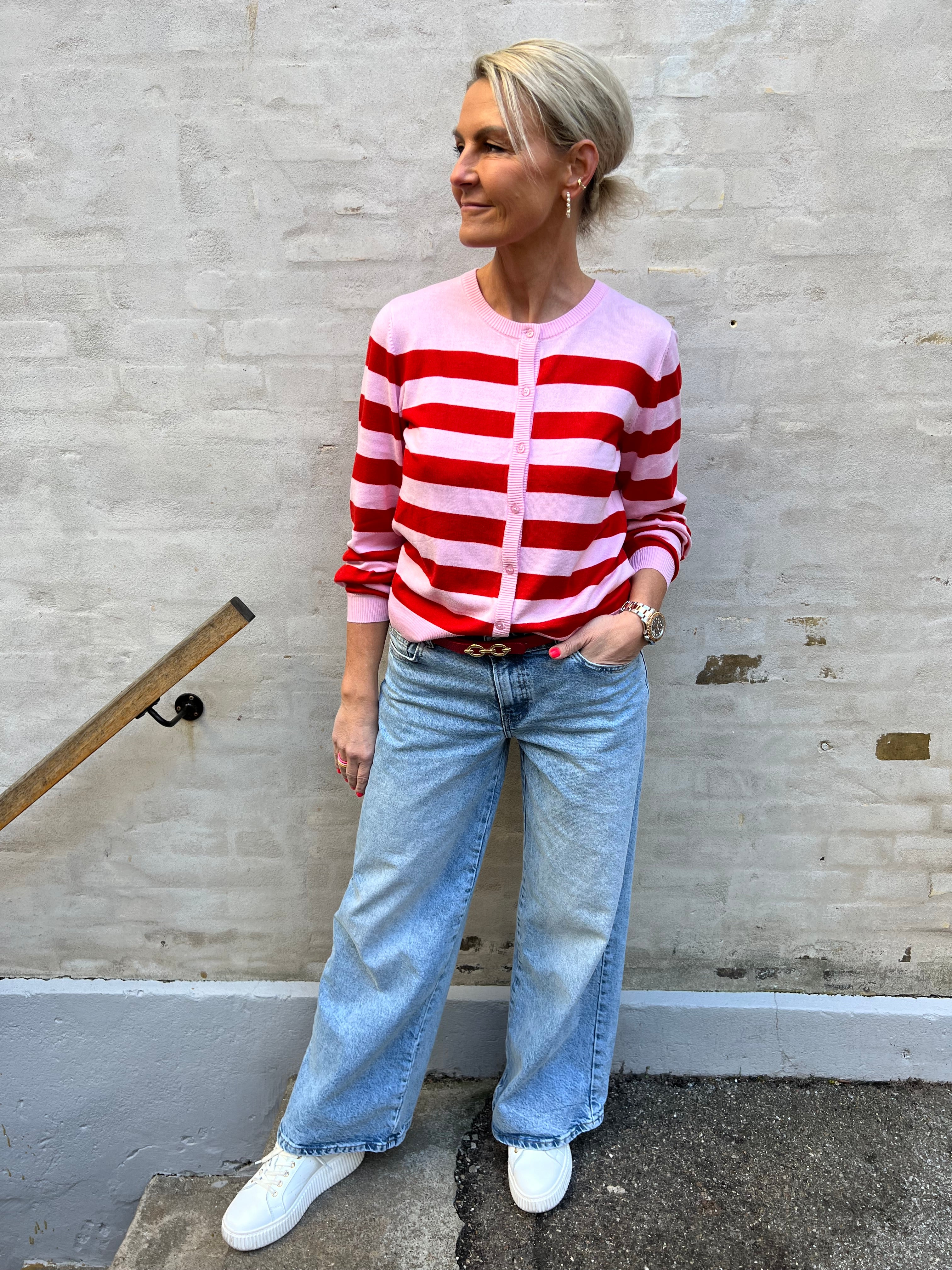 Sabi annemette cardigan pink/red stripes