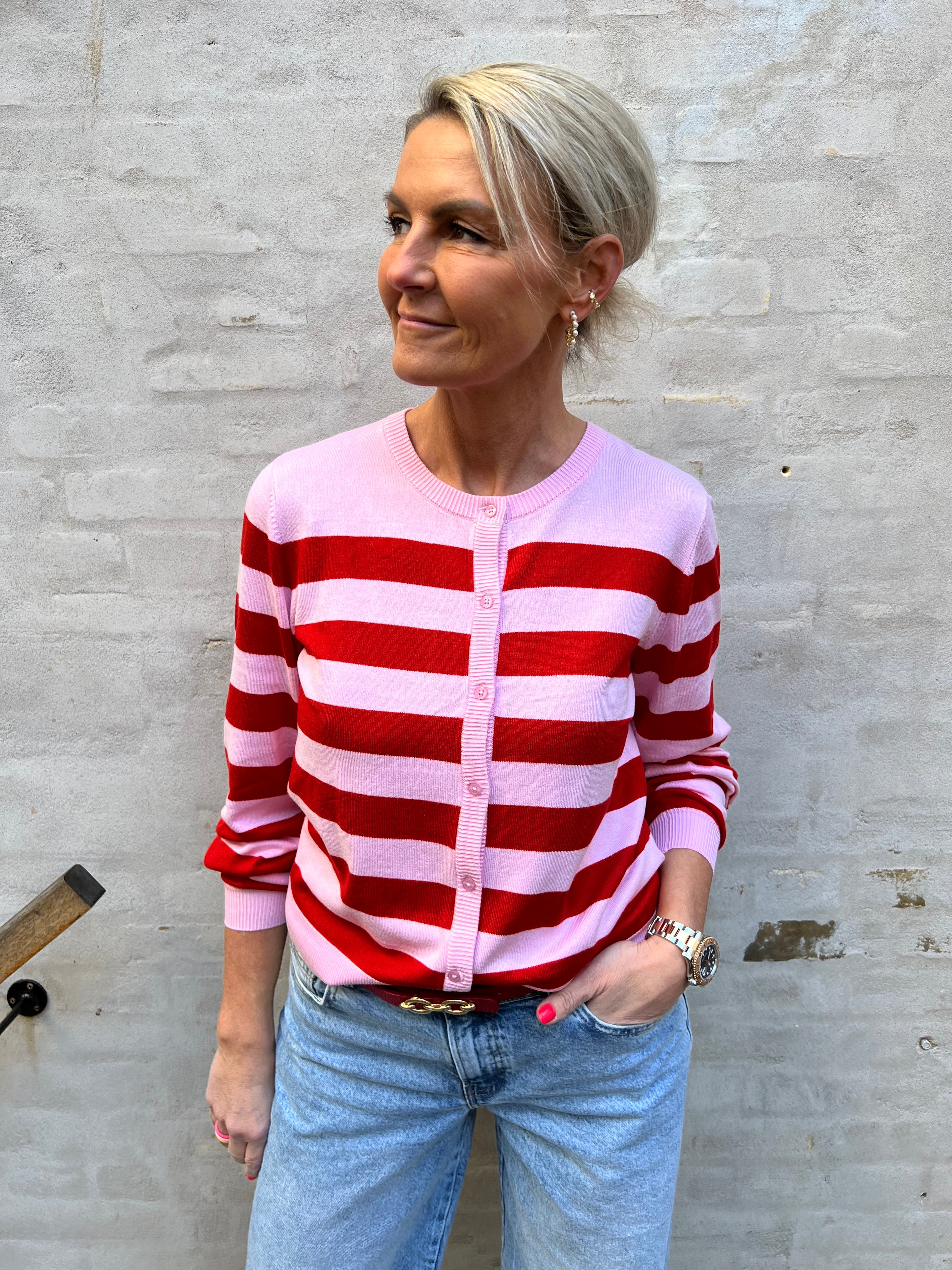 Sabi annemette cardigan pink/red stripes