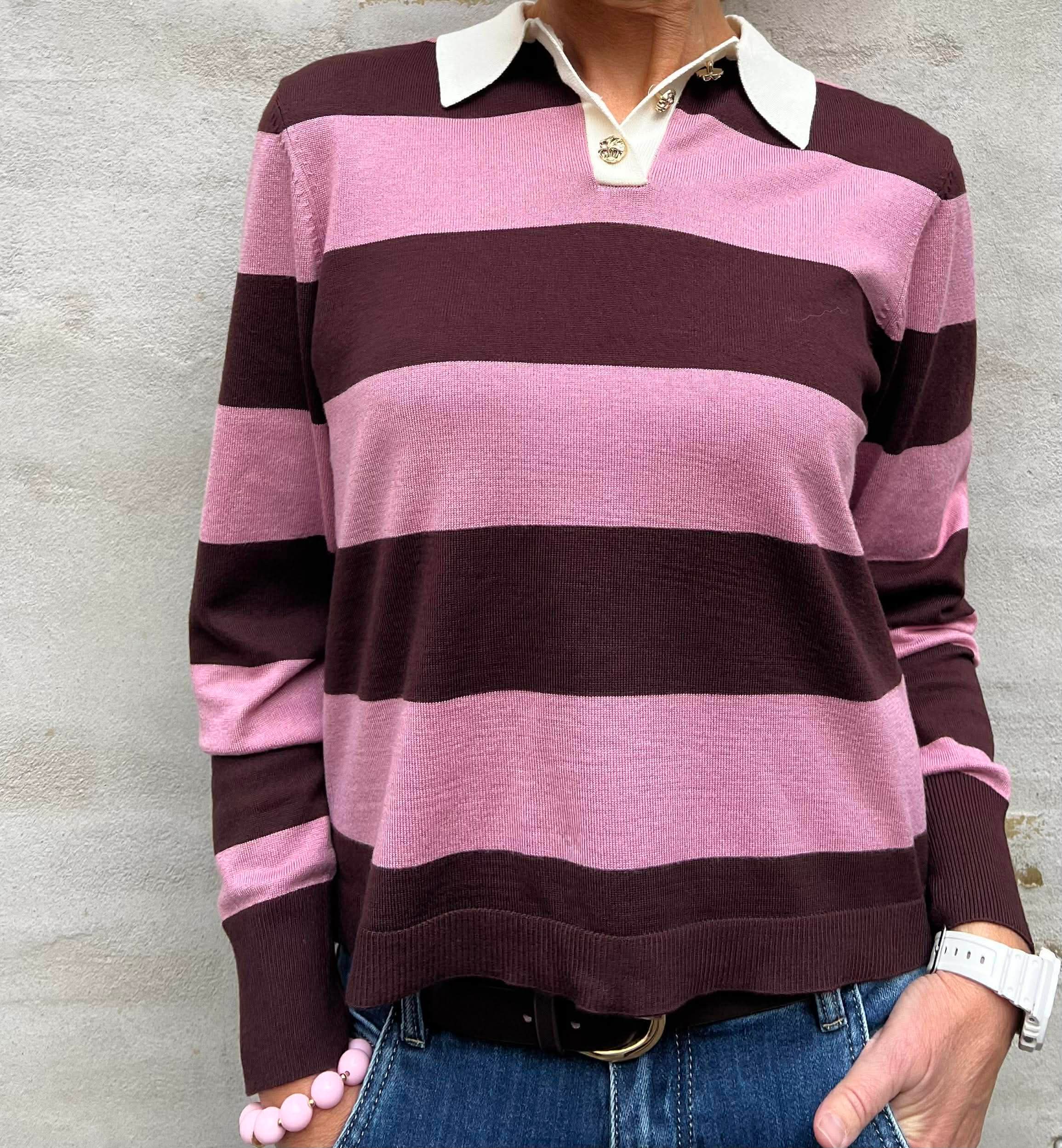 NAIMA LS POLO PULLOVER - Chicory Coffee W. lilas