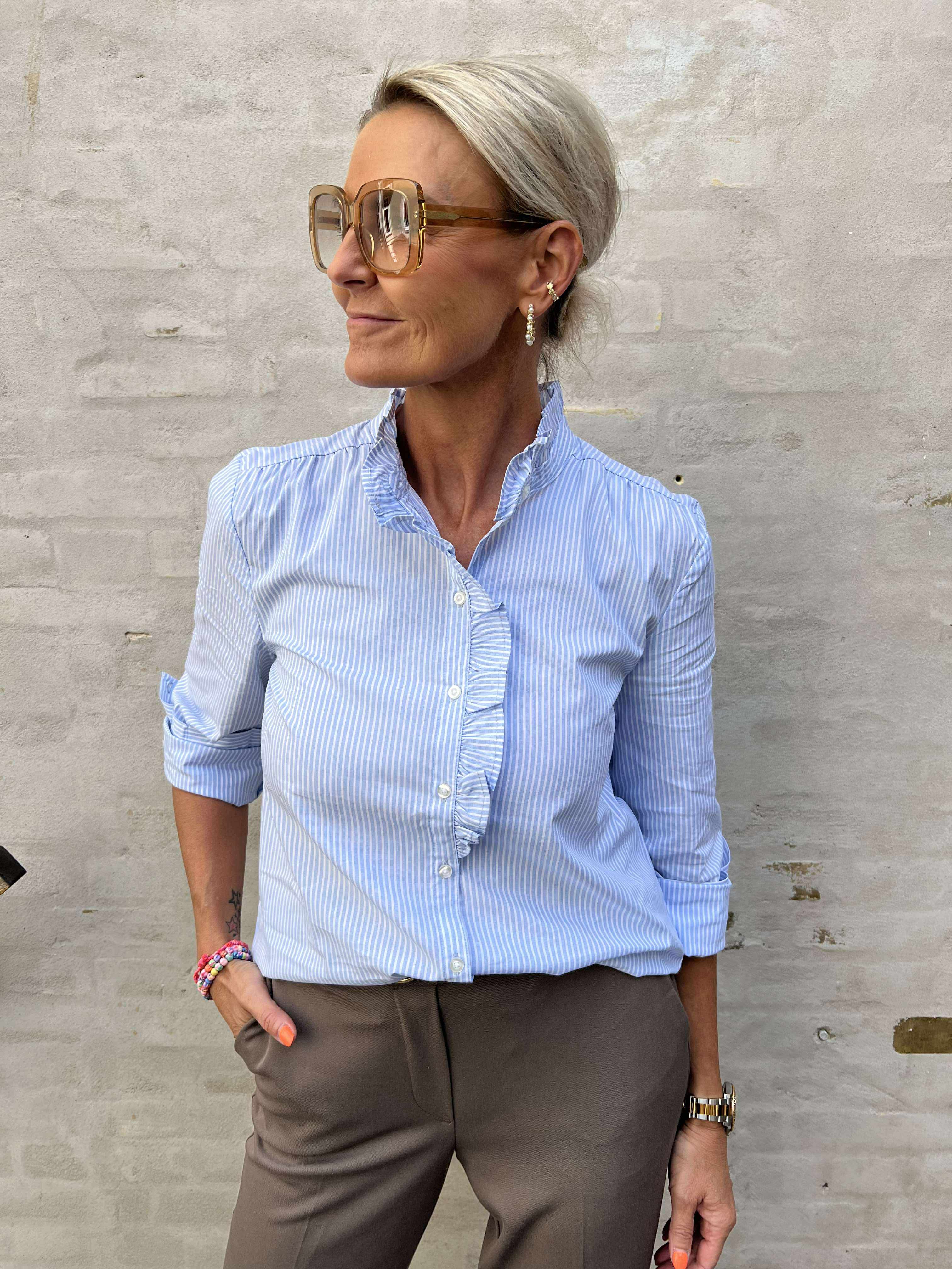MIO FRILL Skjorte - Cashmere Blue SMALL WHITE STRIPES