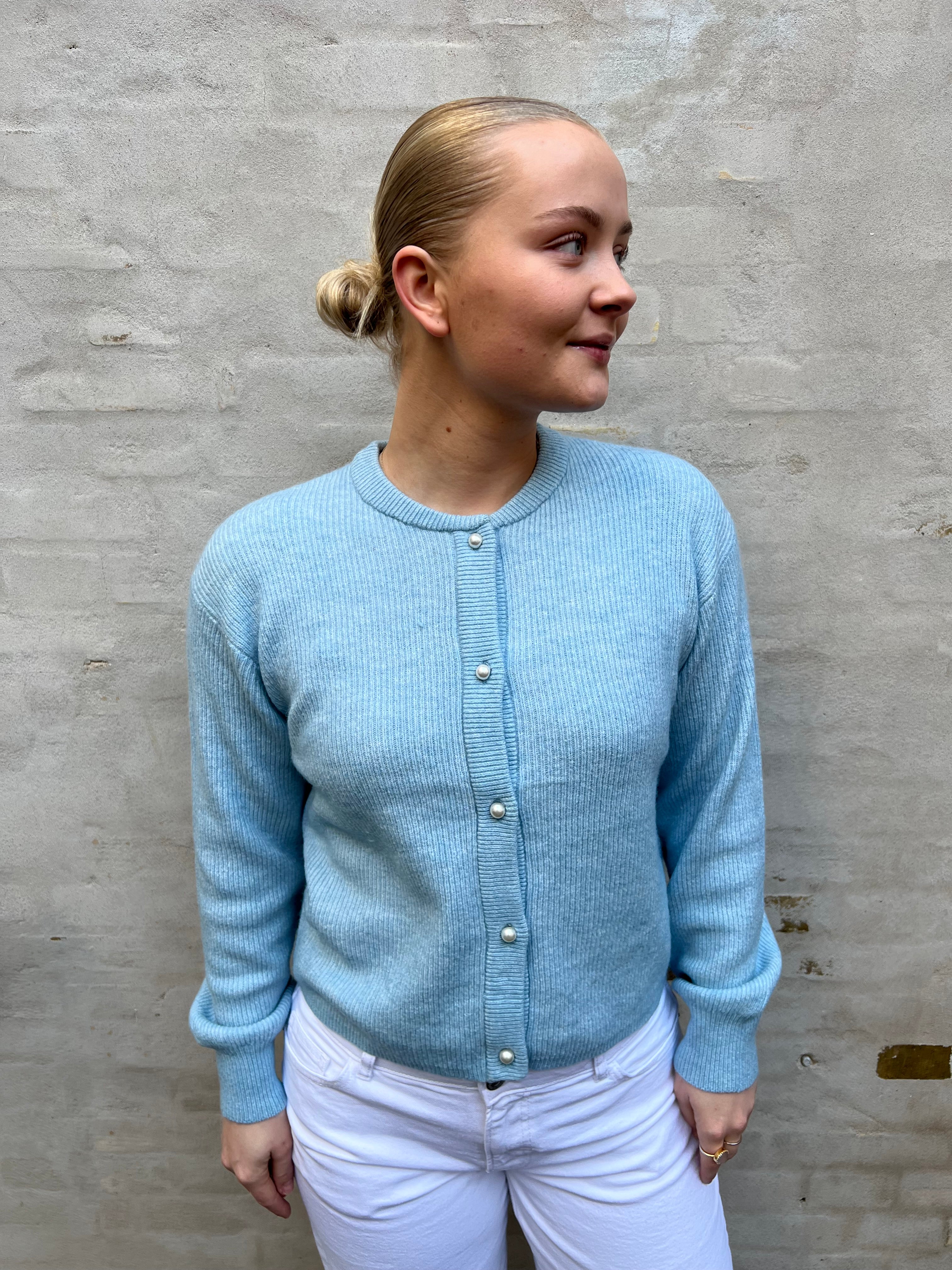 Lumi life L/S button cardigan aquamarine