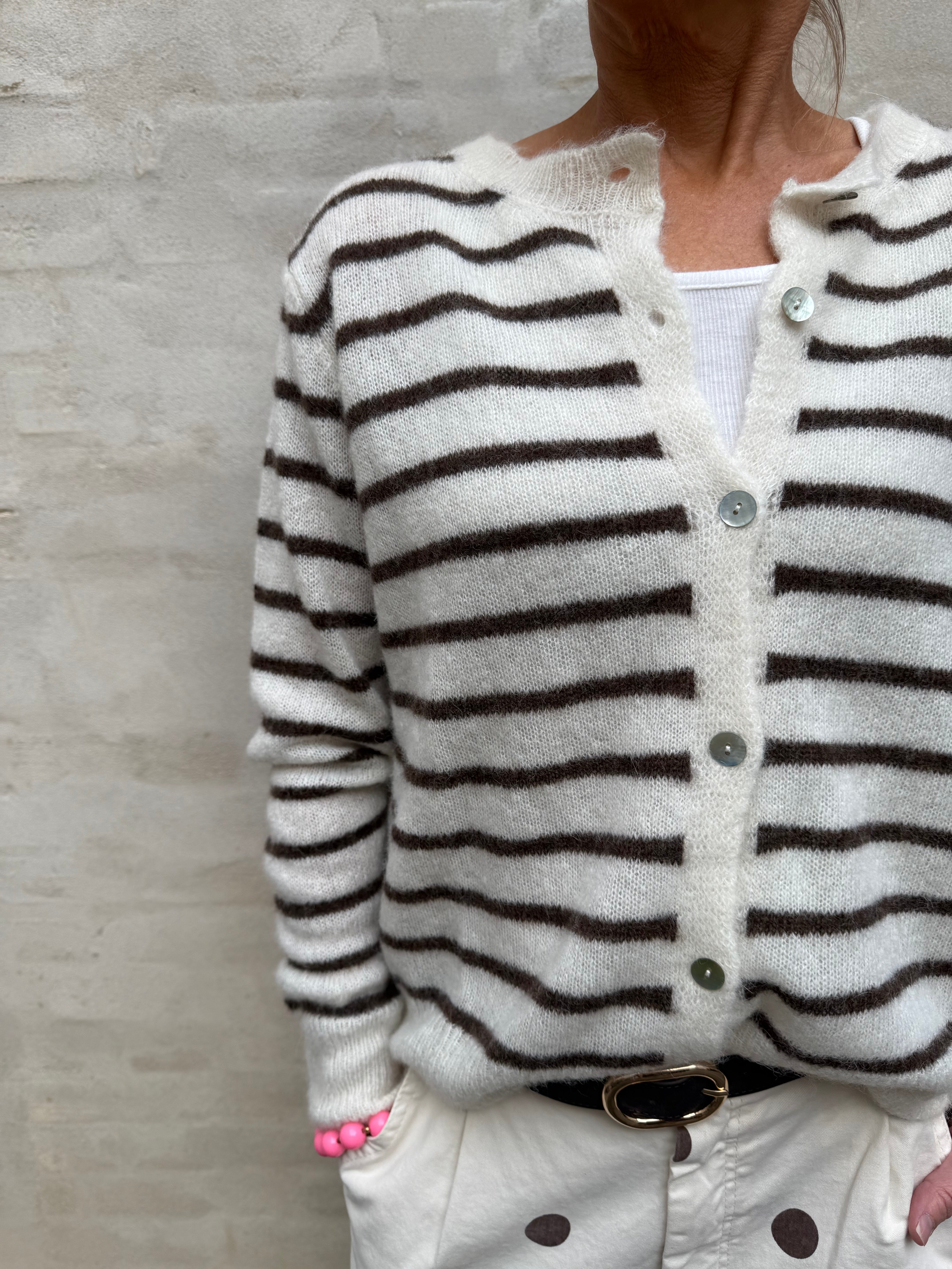 PREORDER-DELL Striped Knit Cardigan - Off White