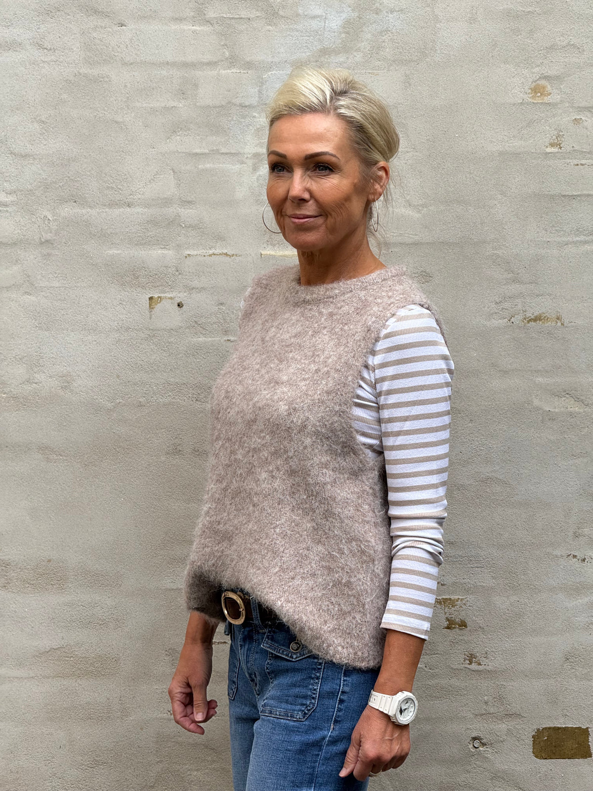 EMMY S/L VEST KNIT - Simply Taupe