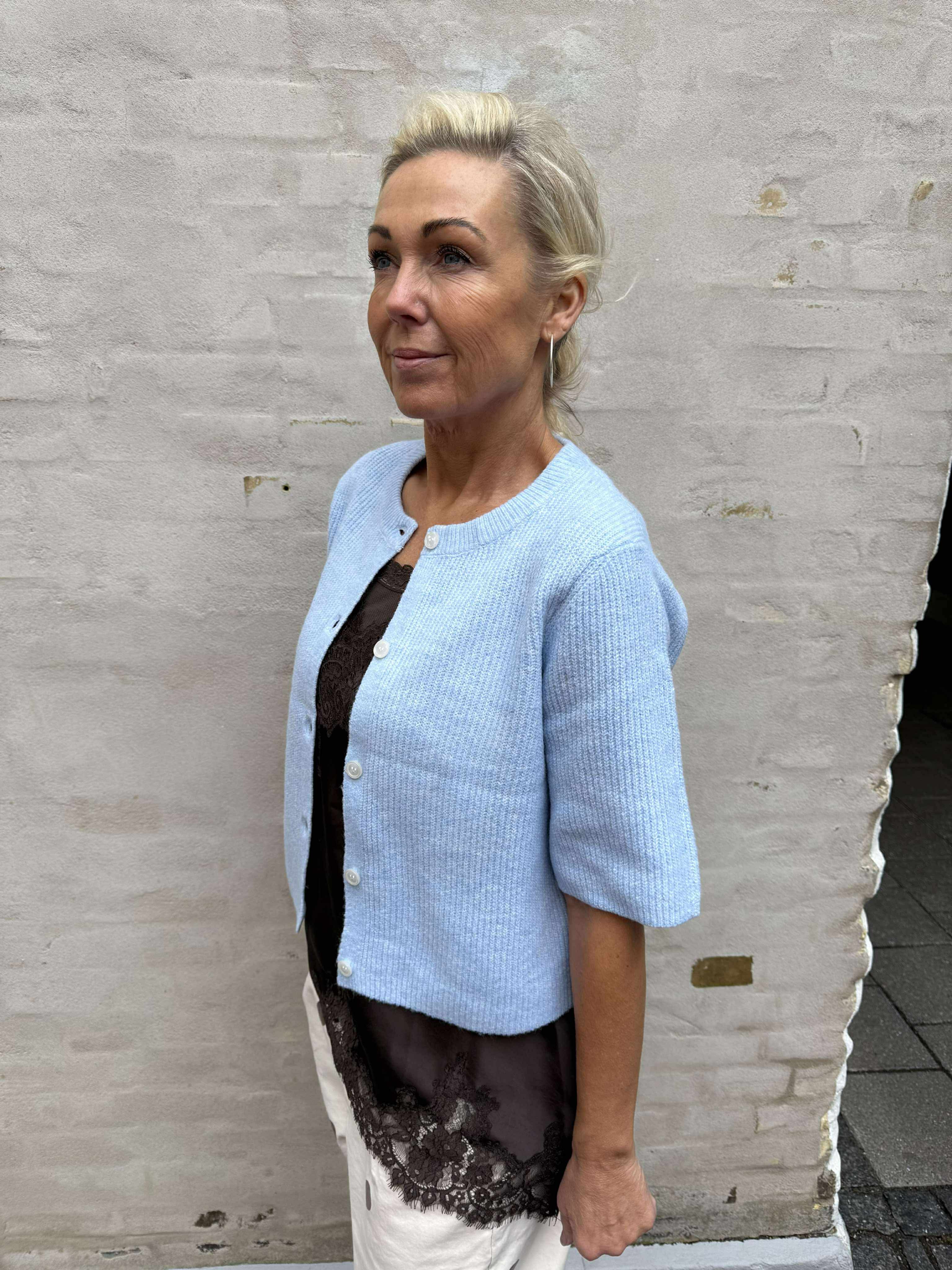 SILLY SS O-NECK KNIT CARDIGAN - Cashmere Blue MELANGE