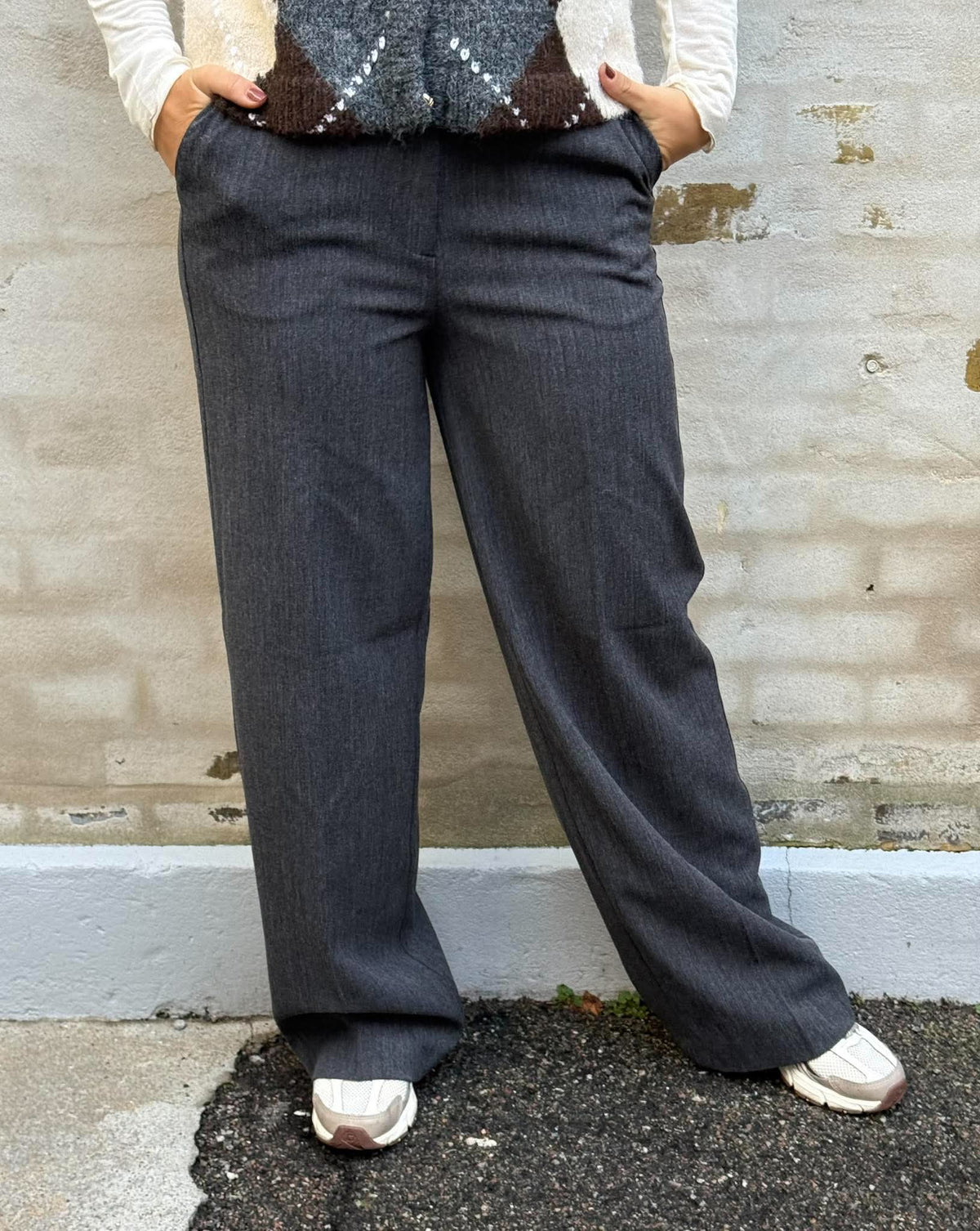 KAMMY MW WIDE PANTS - Black Melange