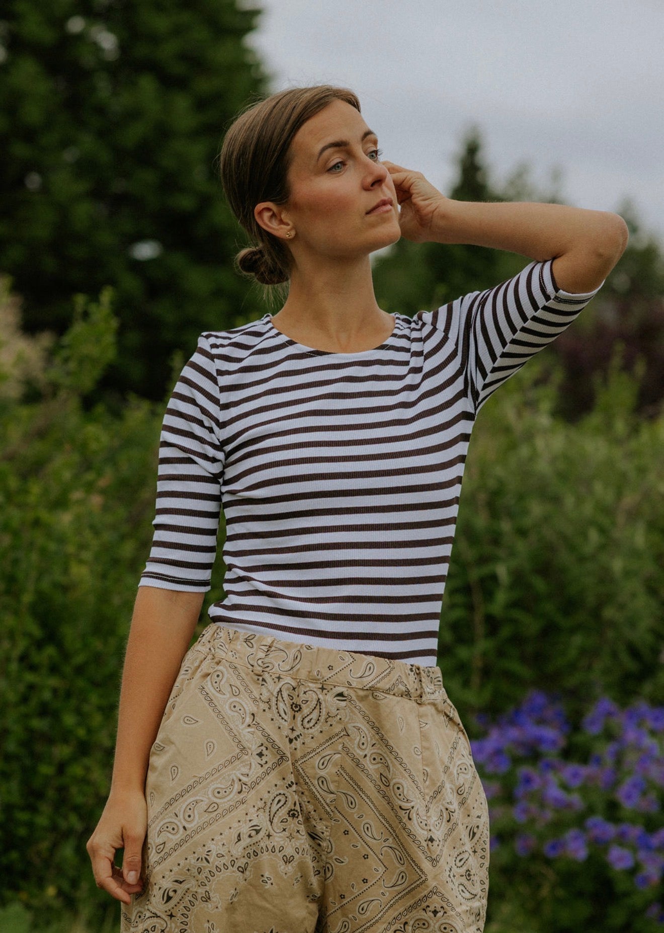 Everyday Stripes SS Blouse - White/Brown