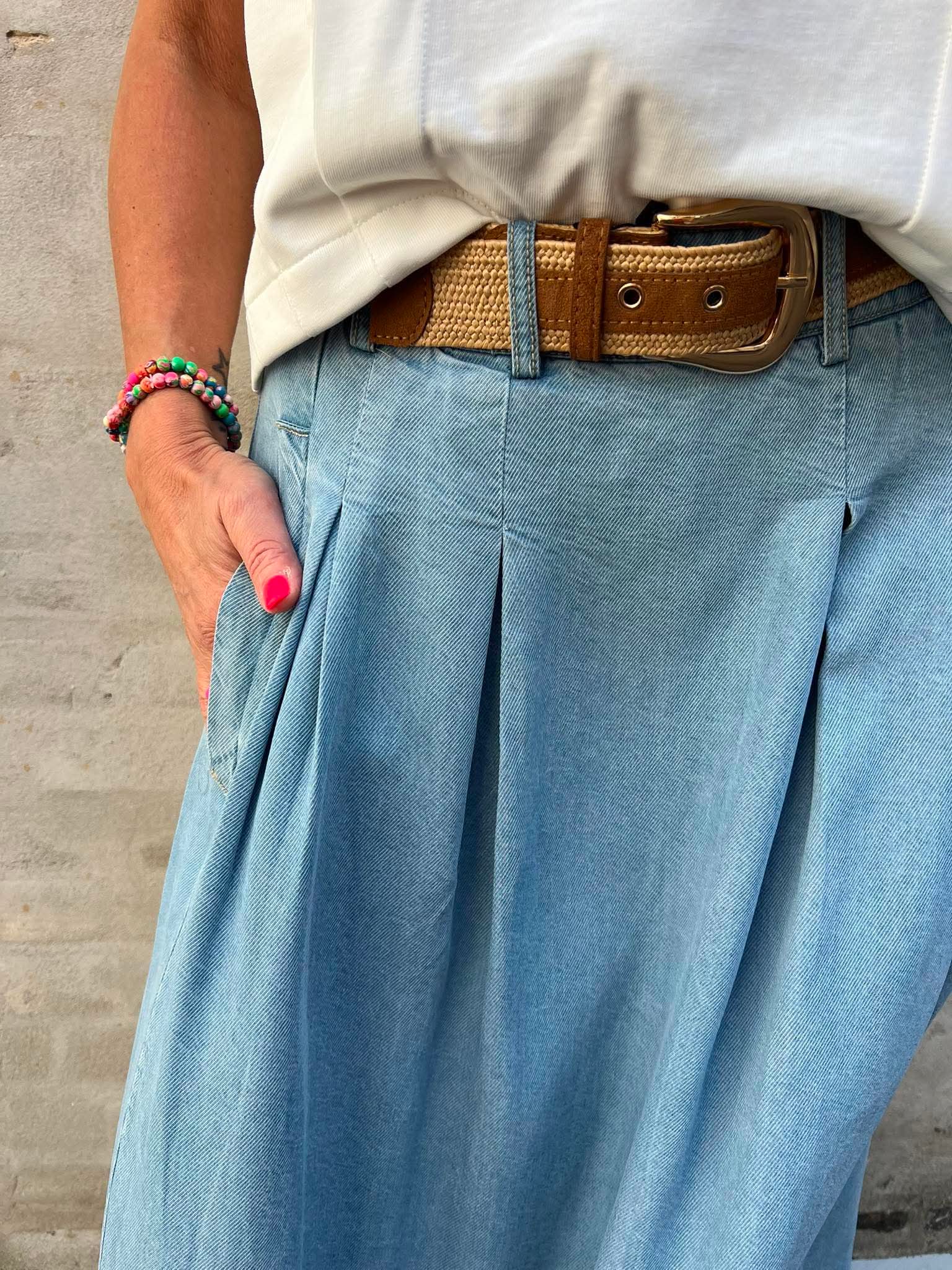 Tilly CC Anya Pleat Skirt - Fade Denim