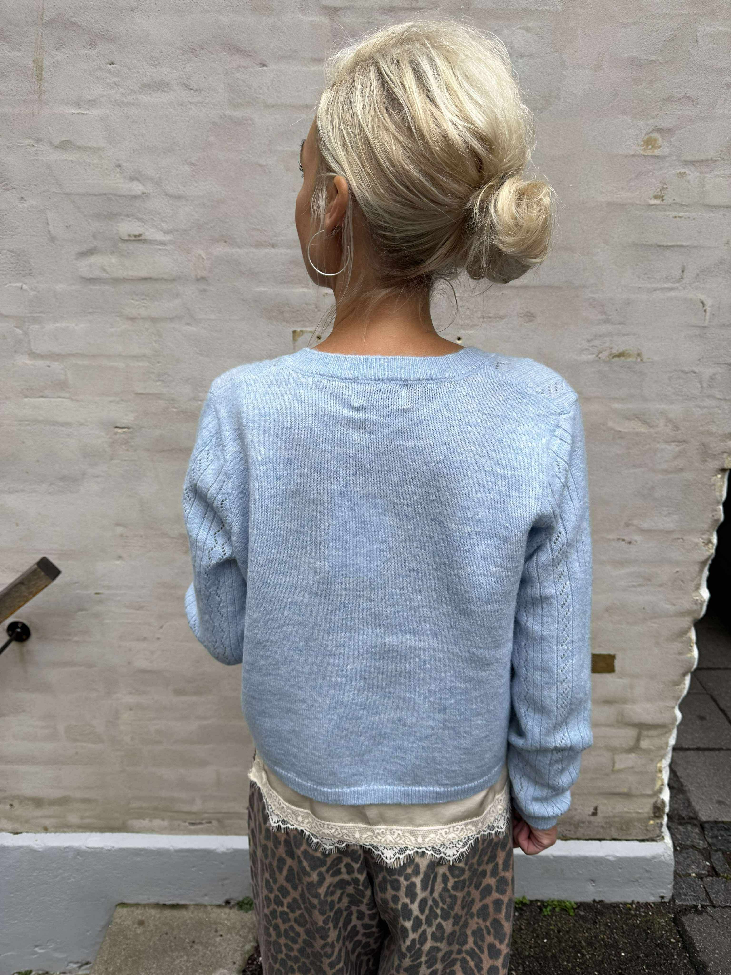 APRIL LIFE LS O-NECK CARDIGAN - Cashmere Blue MELANGE