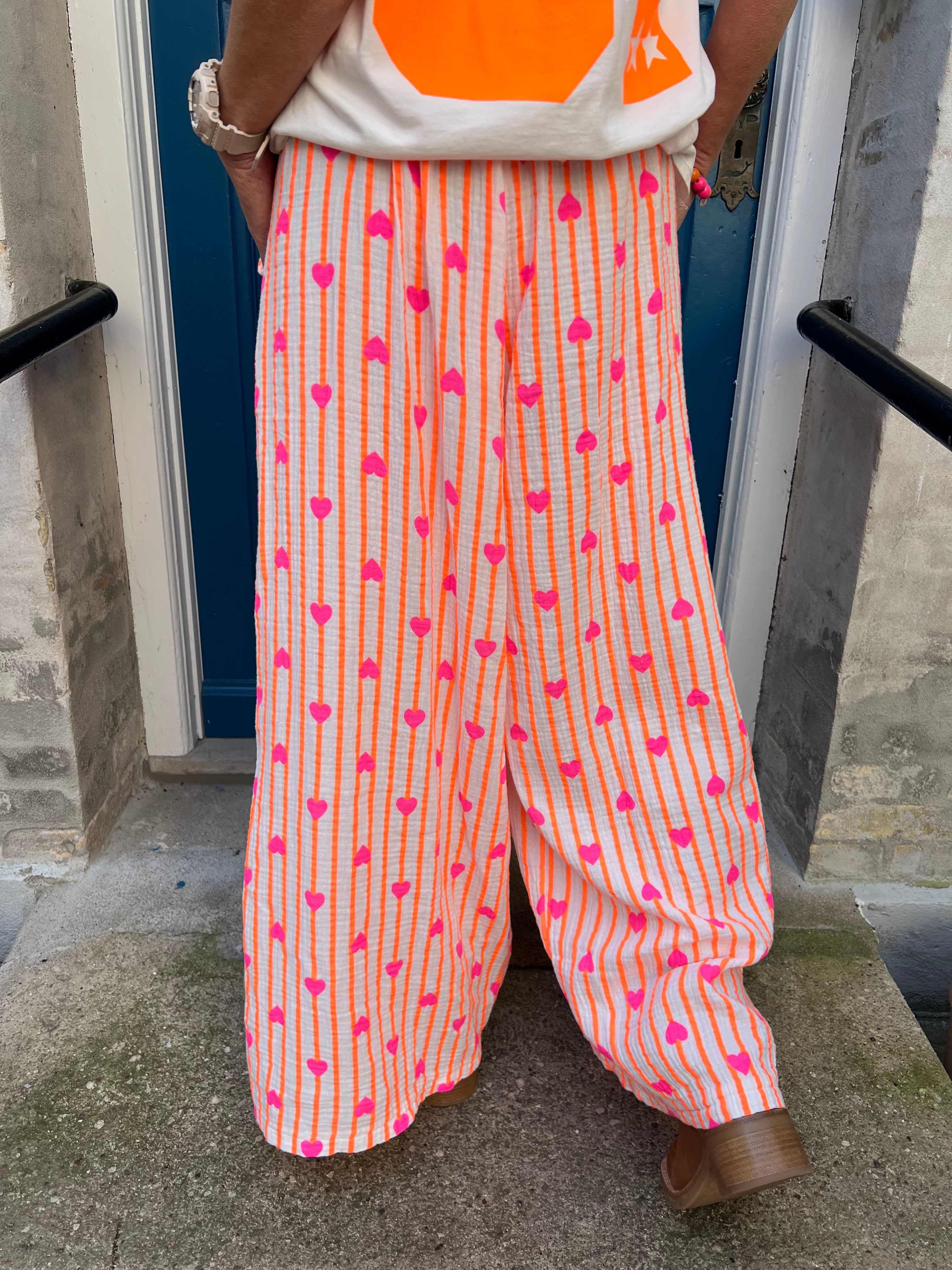 PREORDER-Heart pants pink/orange stripes