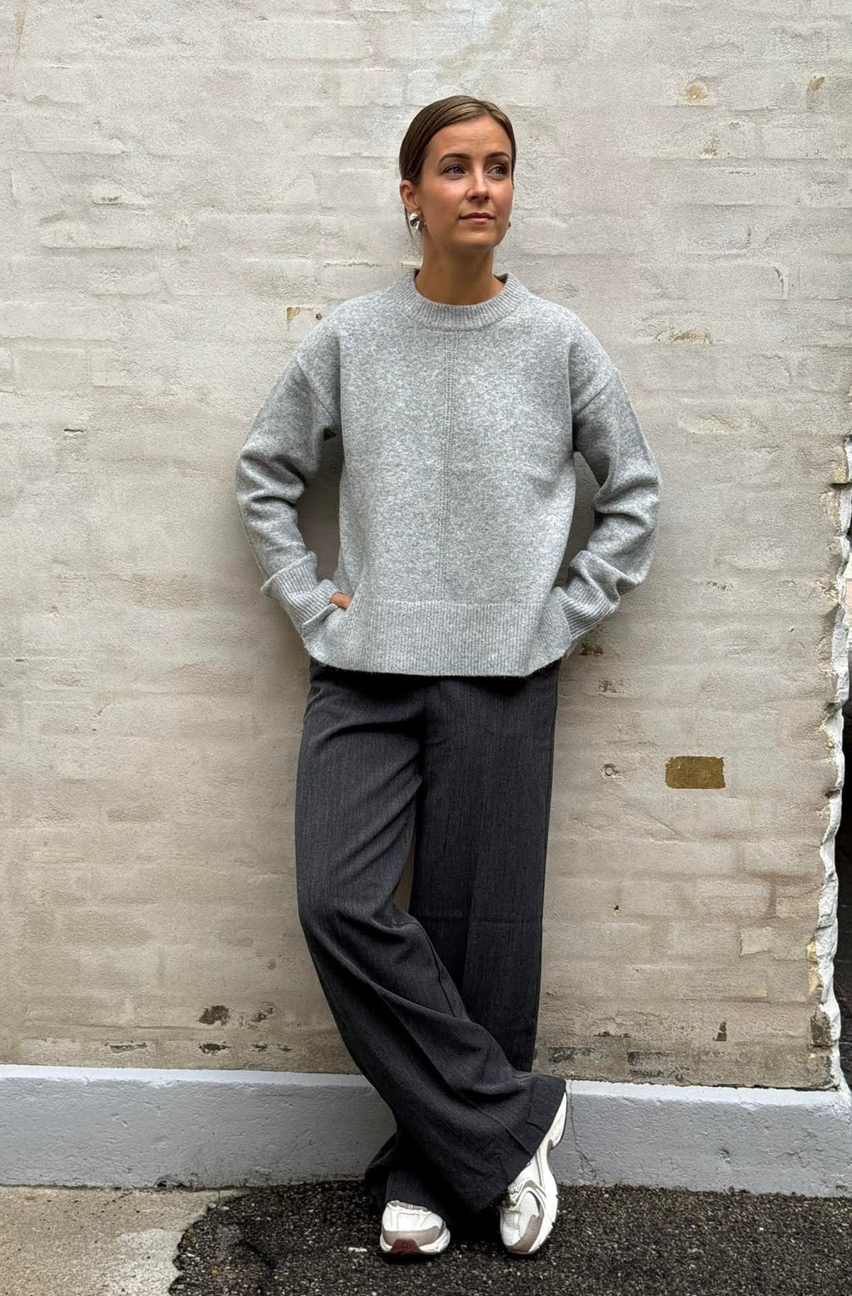 JUNO L/S LO O-NECK KNIT - Medium Grey Melange