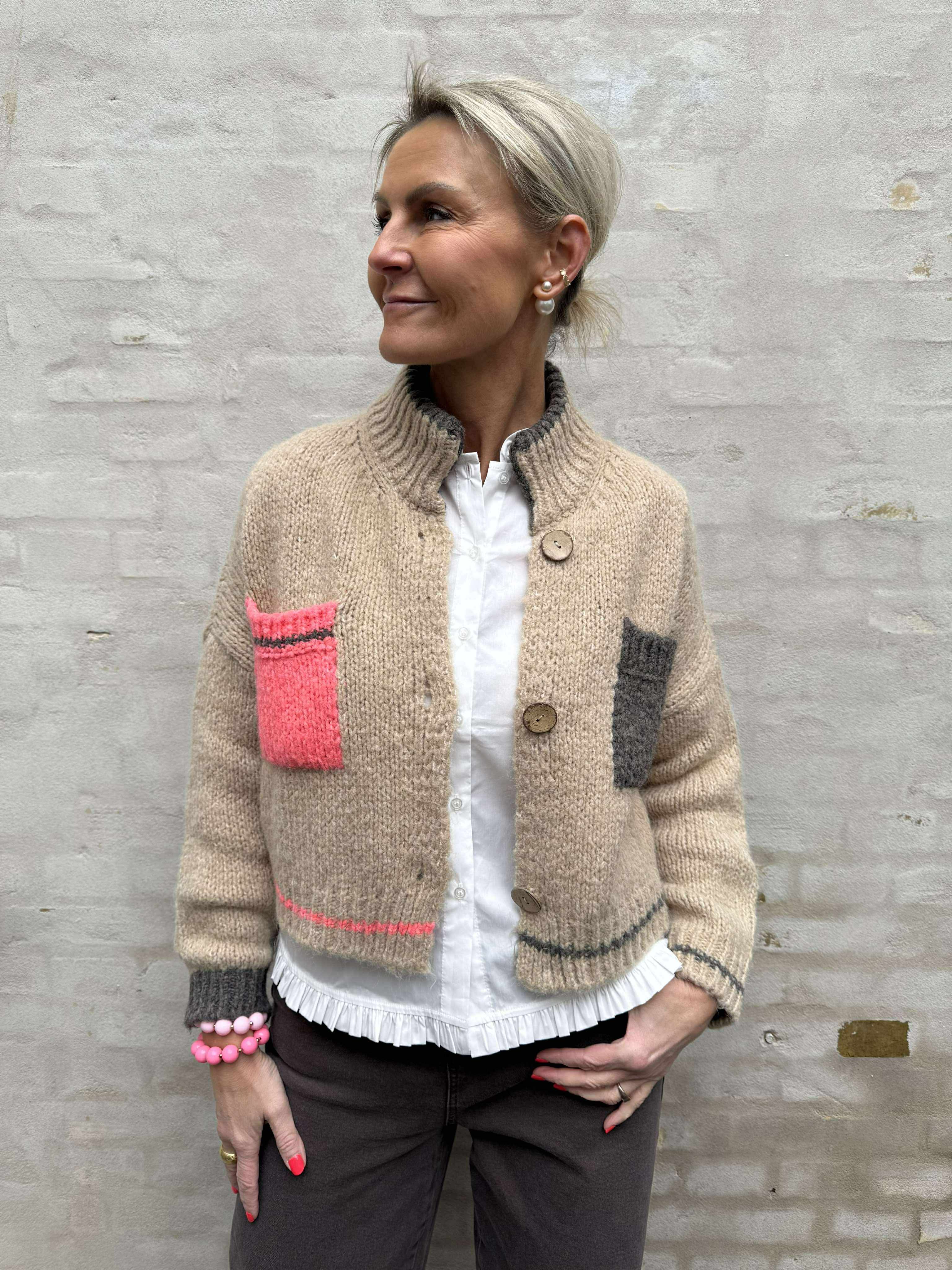 Marcella Knit Cardigan - Beige/Coral