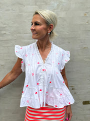 Micado Blouse - White/Fuchsia Flou