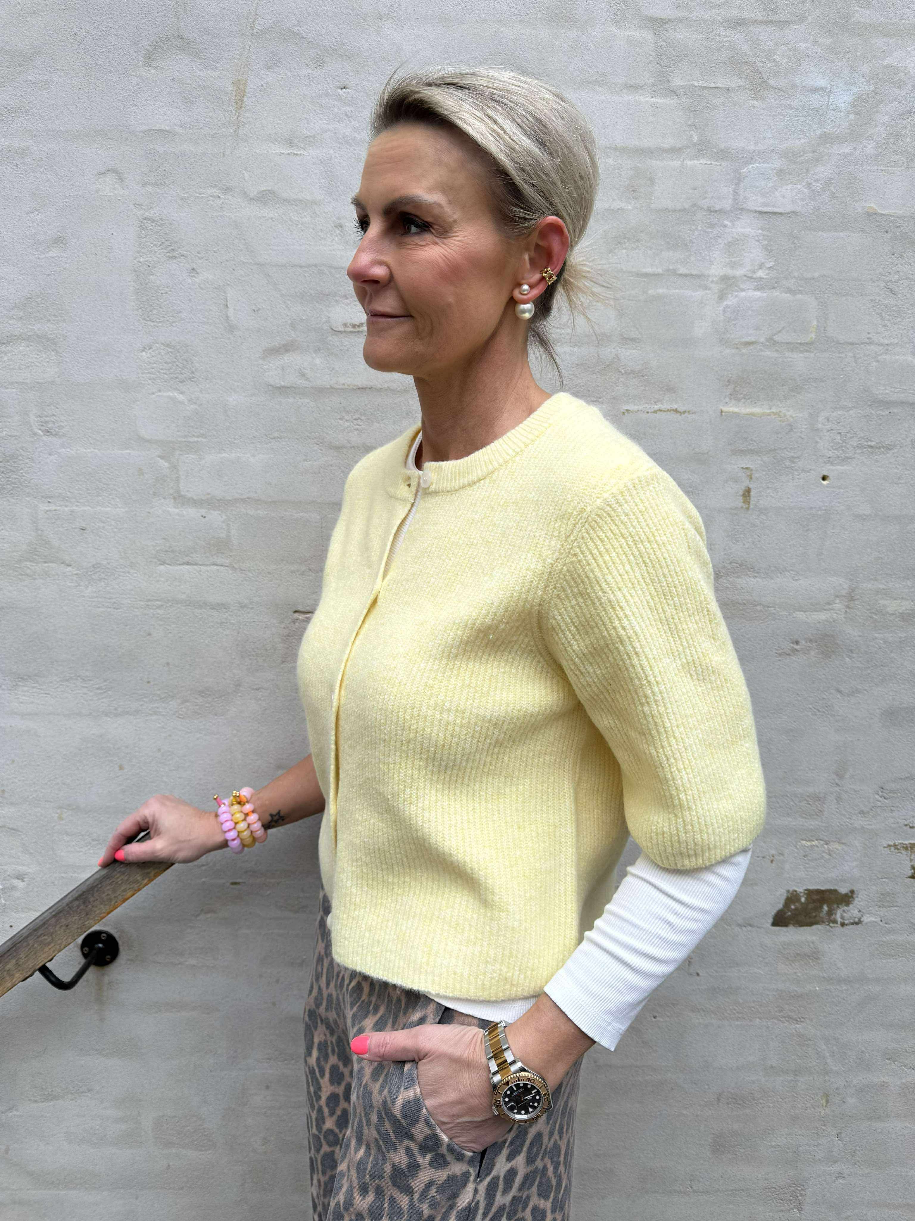 SILLY SS O-NECK KNIT CARDIGAN - Pale Banana MELANGE