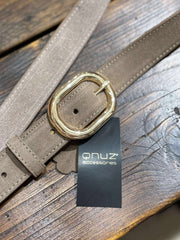 Suede Leather Belt - Taupe/Gold