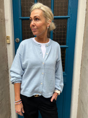 NAOMI LS O-NECK KNIT CARDIGAN - Cashmere Blue MELANGE