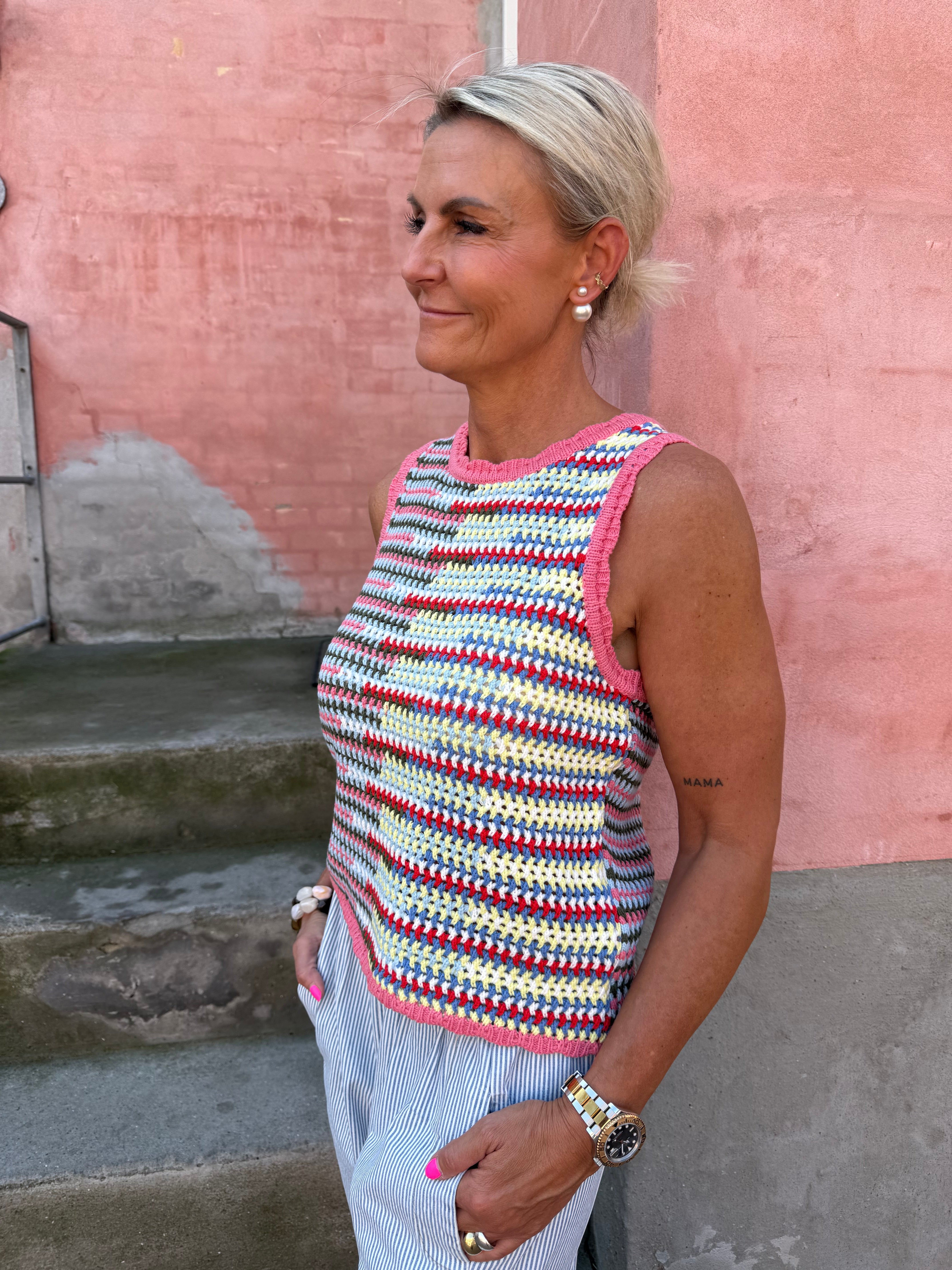 MISS S/L KNIT TOP - Begonia Pink Multi