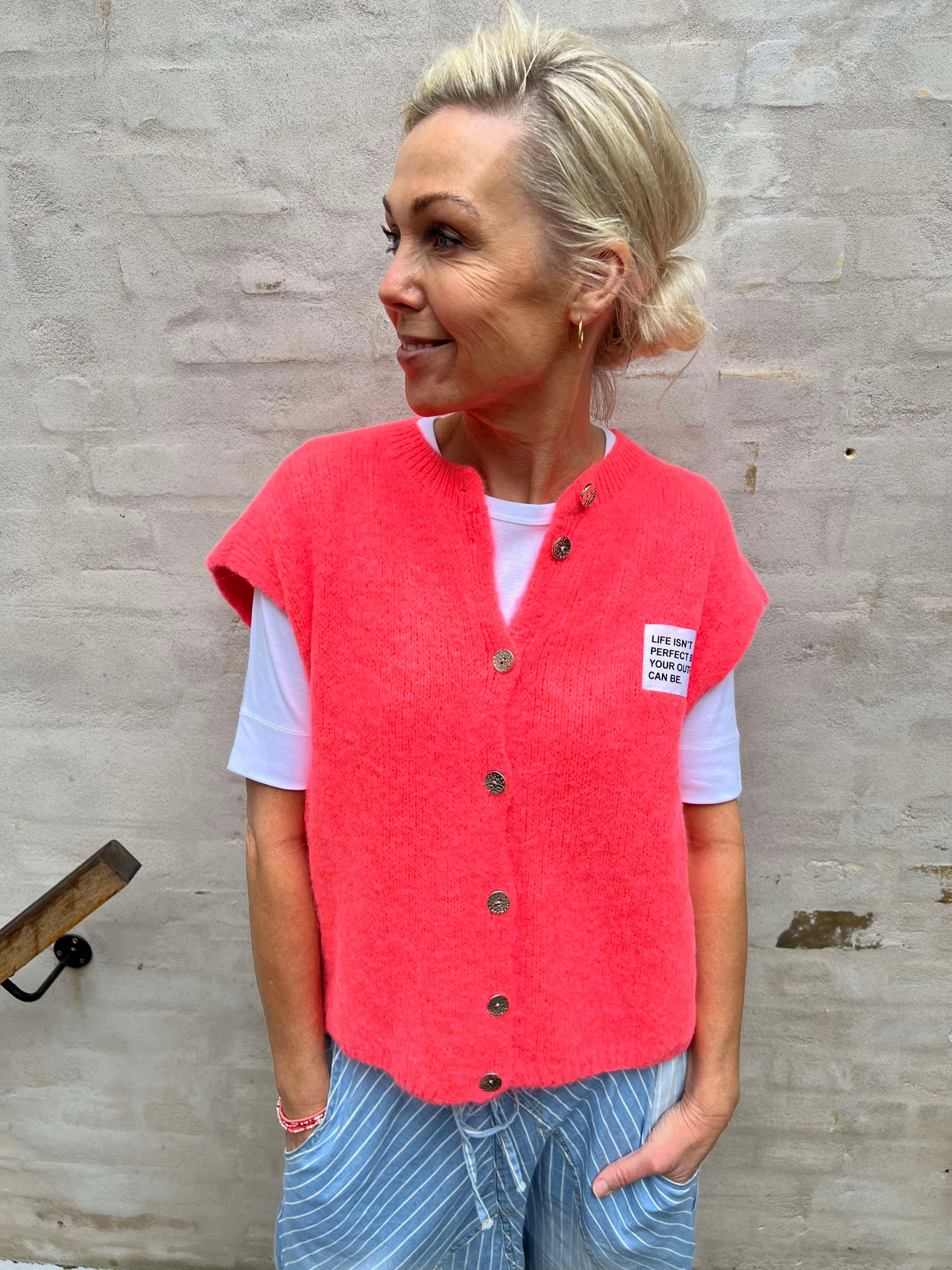 Lurex patch vest coral