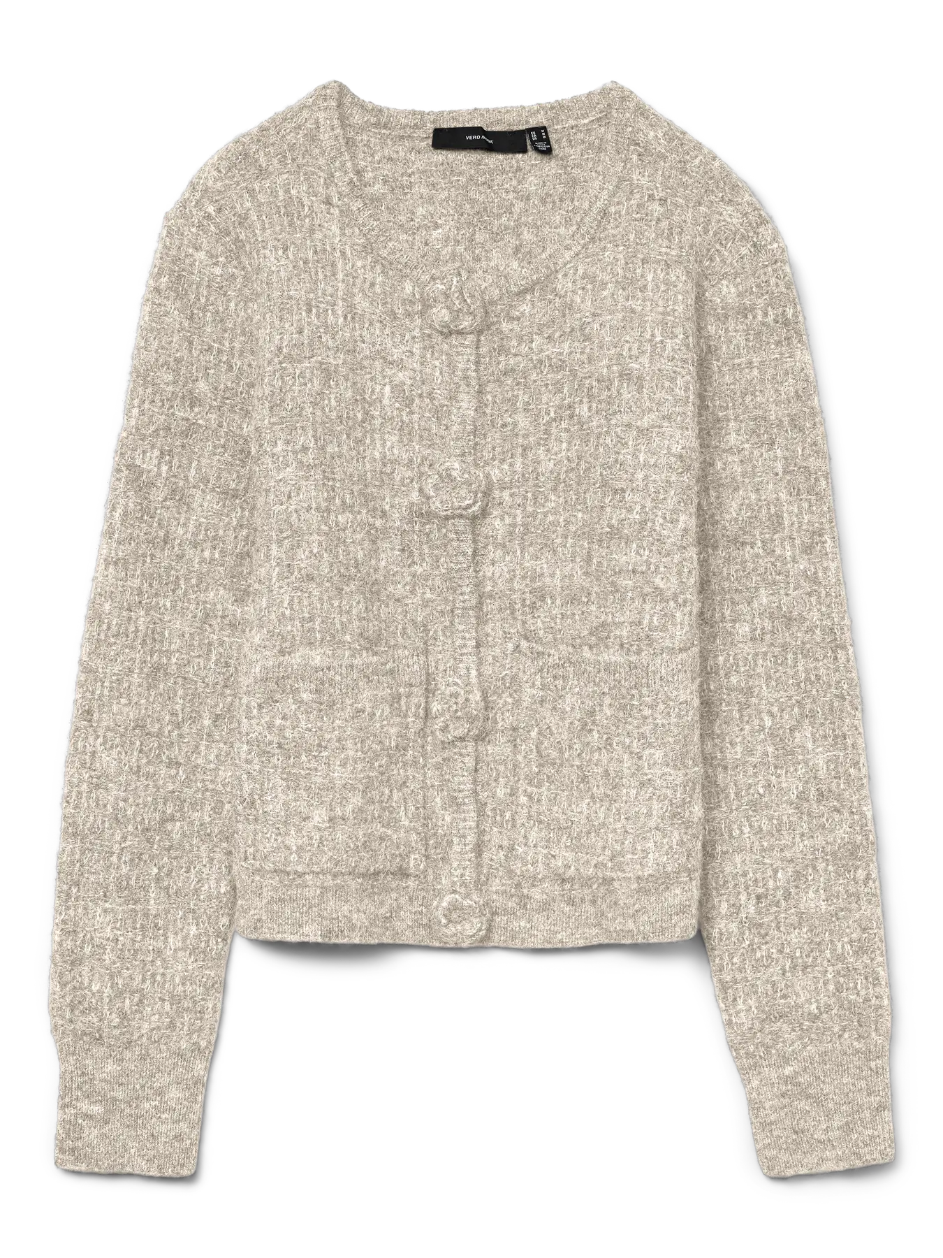 BLOSSOM LS O-NECK CARDIGAN - Birch Melange