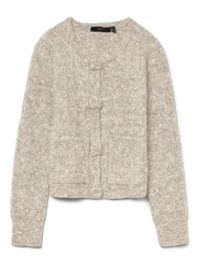 BLOSSOM LS O-NECK CARDIGAN - Birch Melange