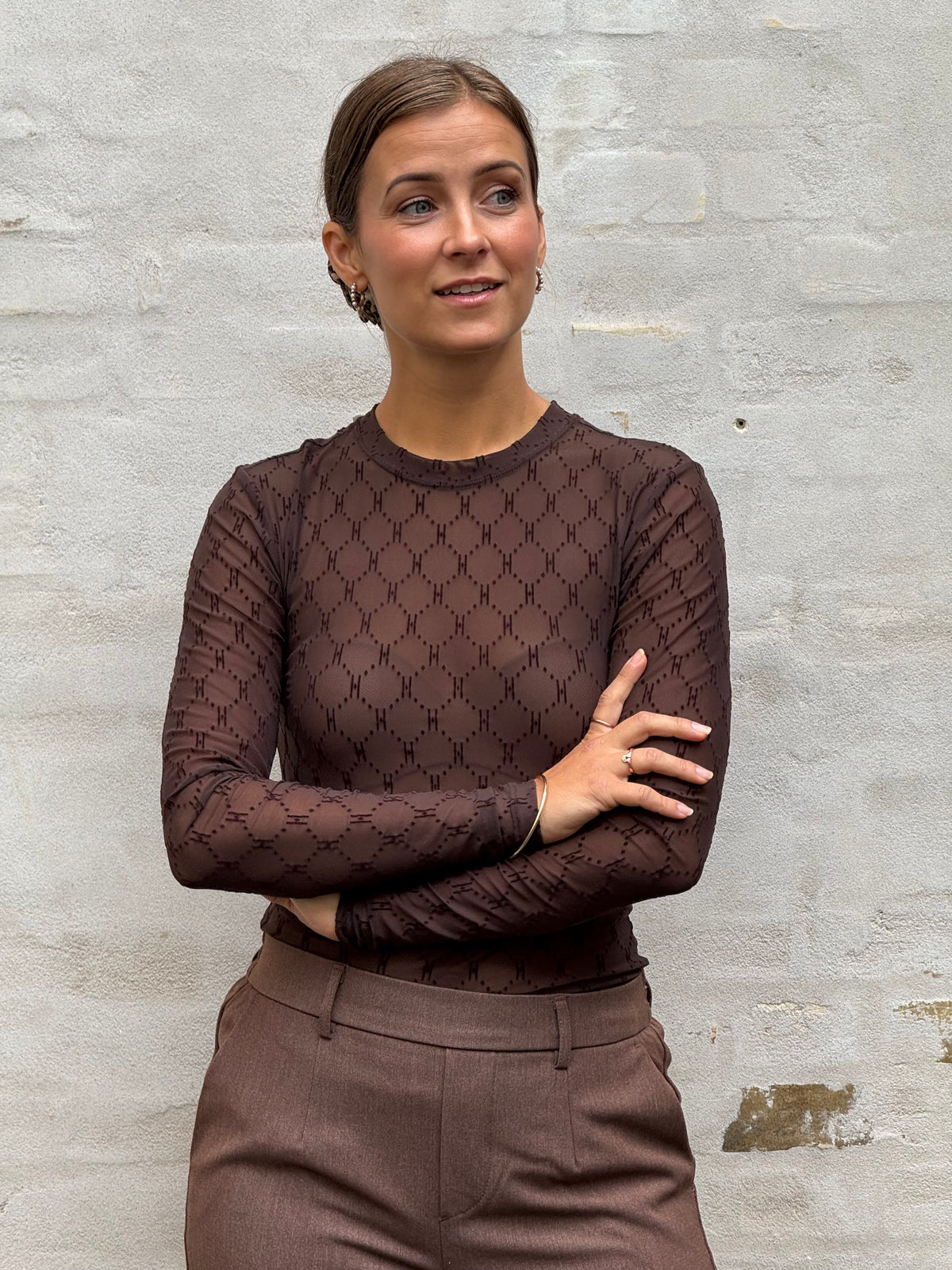 Mesh Blouse Logo - Brown