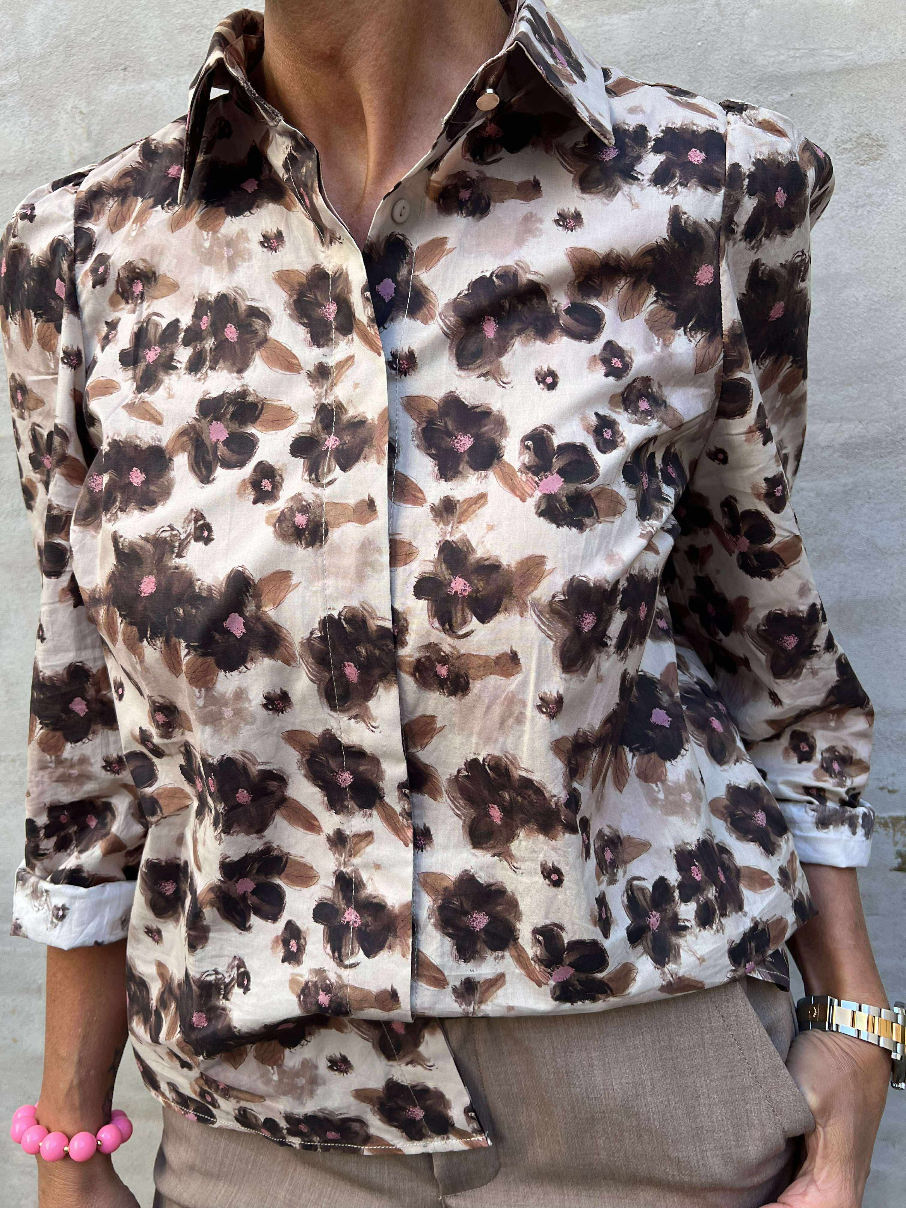 FLORA LS BLOUSE - BROWN BLACK FLOWER