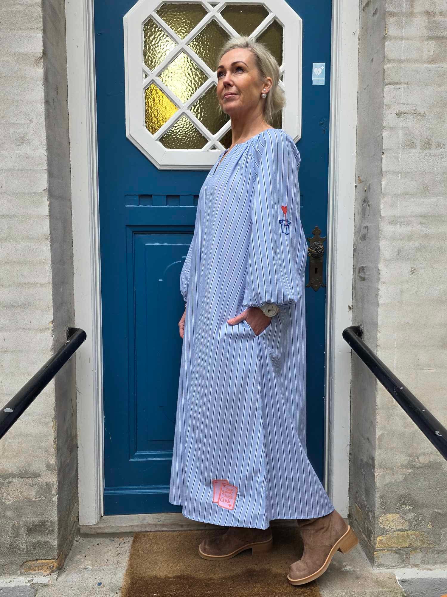 The Champagne Long Dress - Blue Stripe