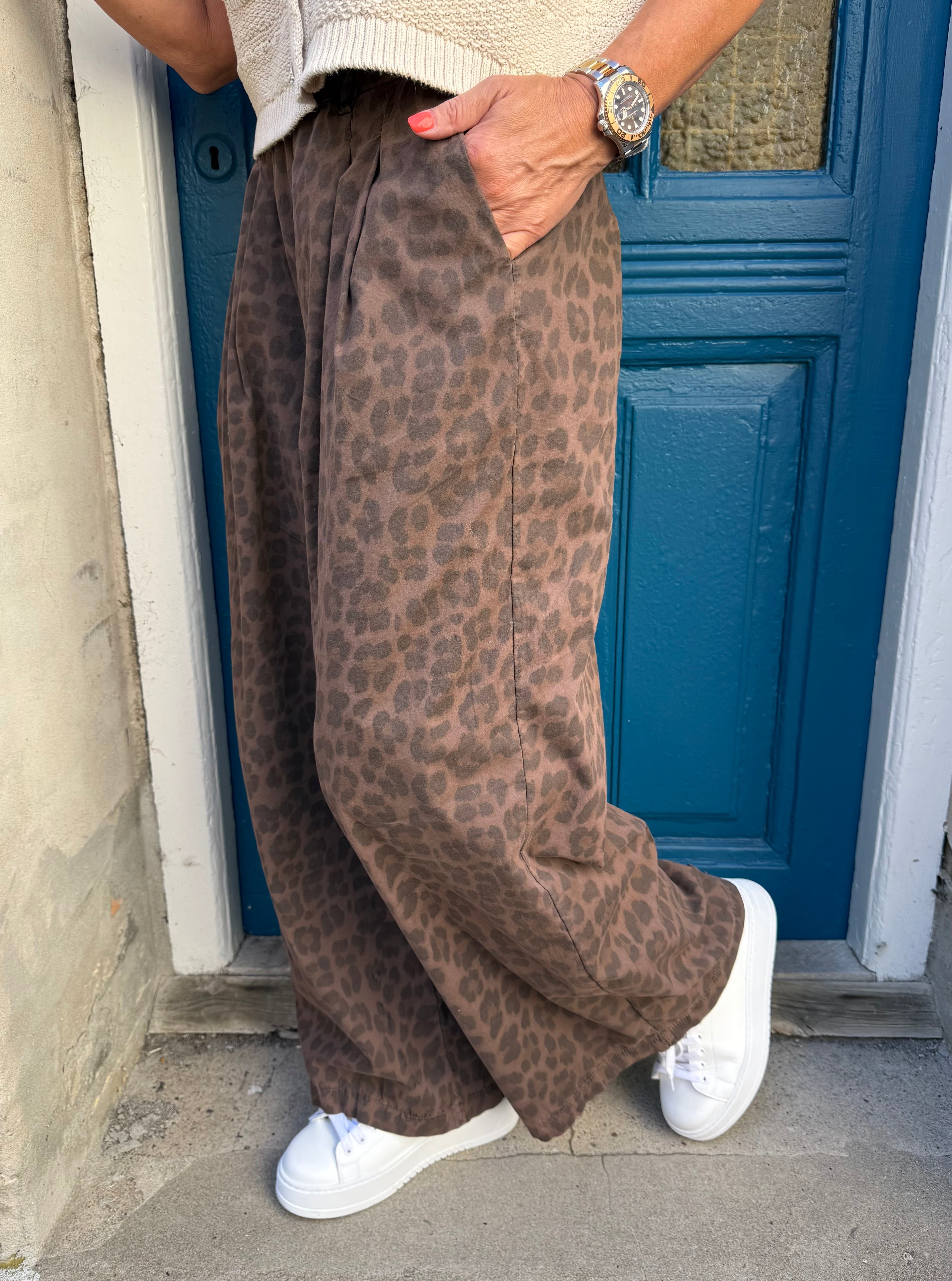 ABBIE wideleg pant - Mocca Leo
