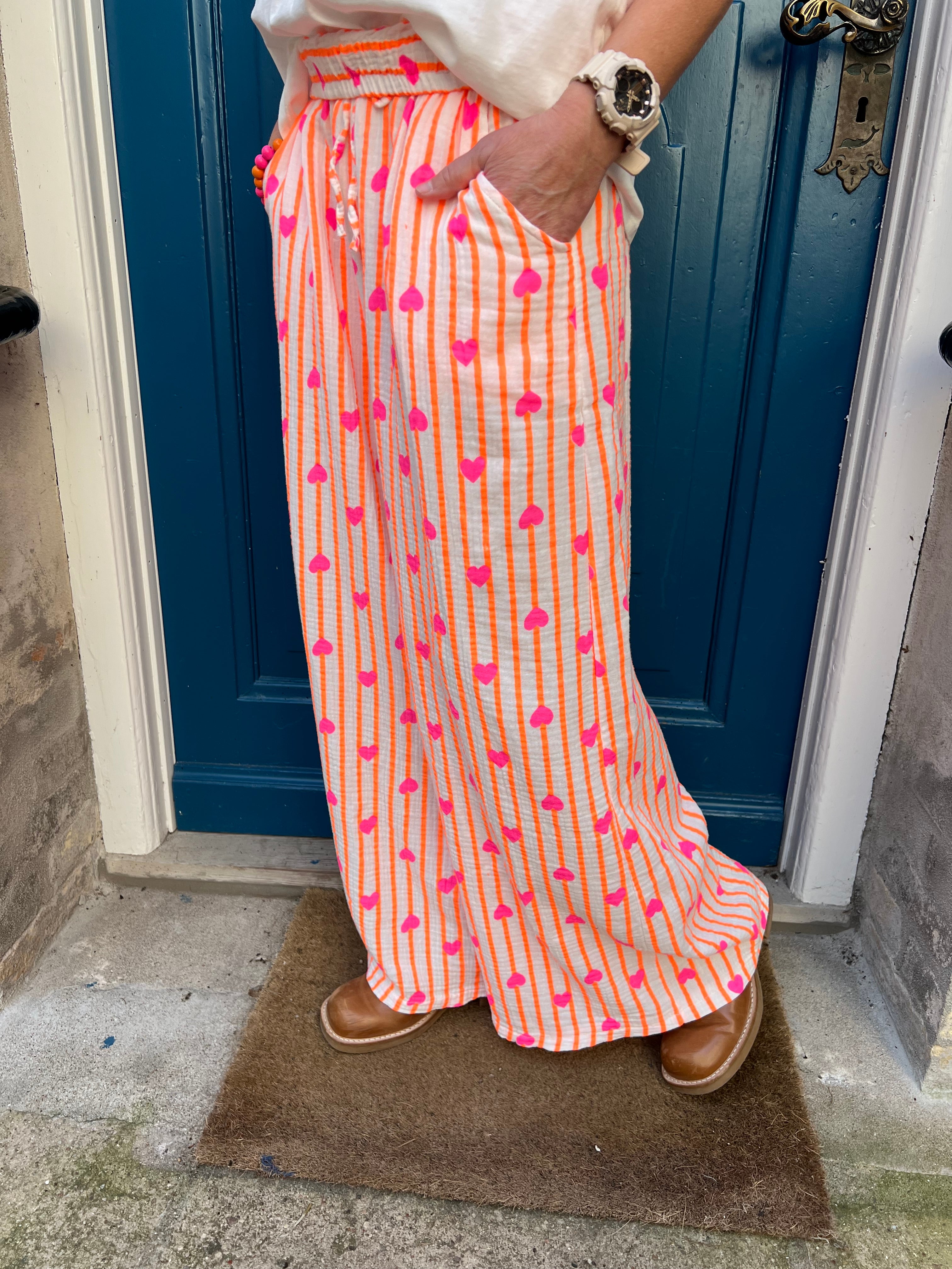 PREORDER-Heart pants pink/orange stripes